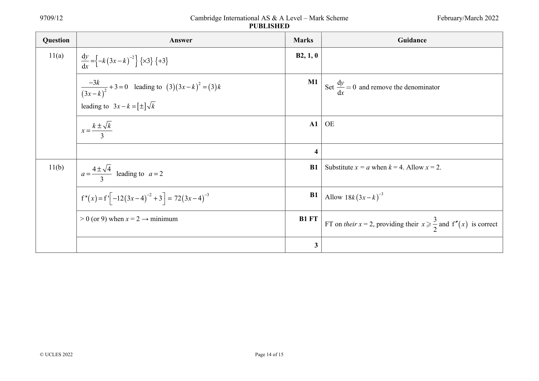 Mark scheme, page 14 of 15