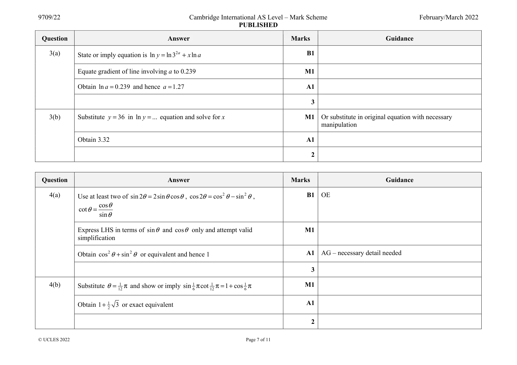 Mark scheme, page 7 of 11