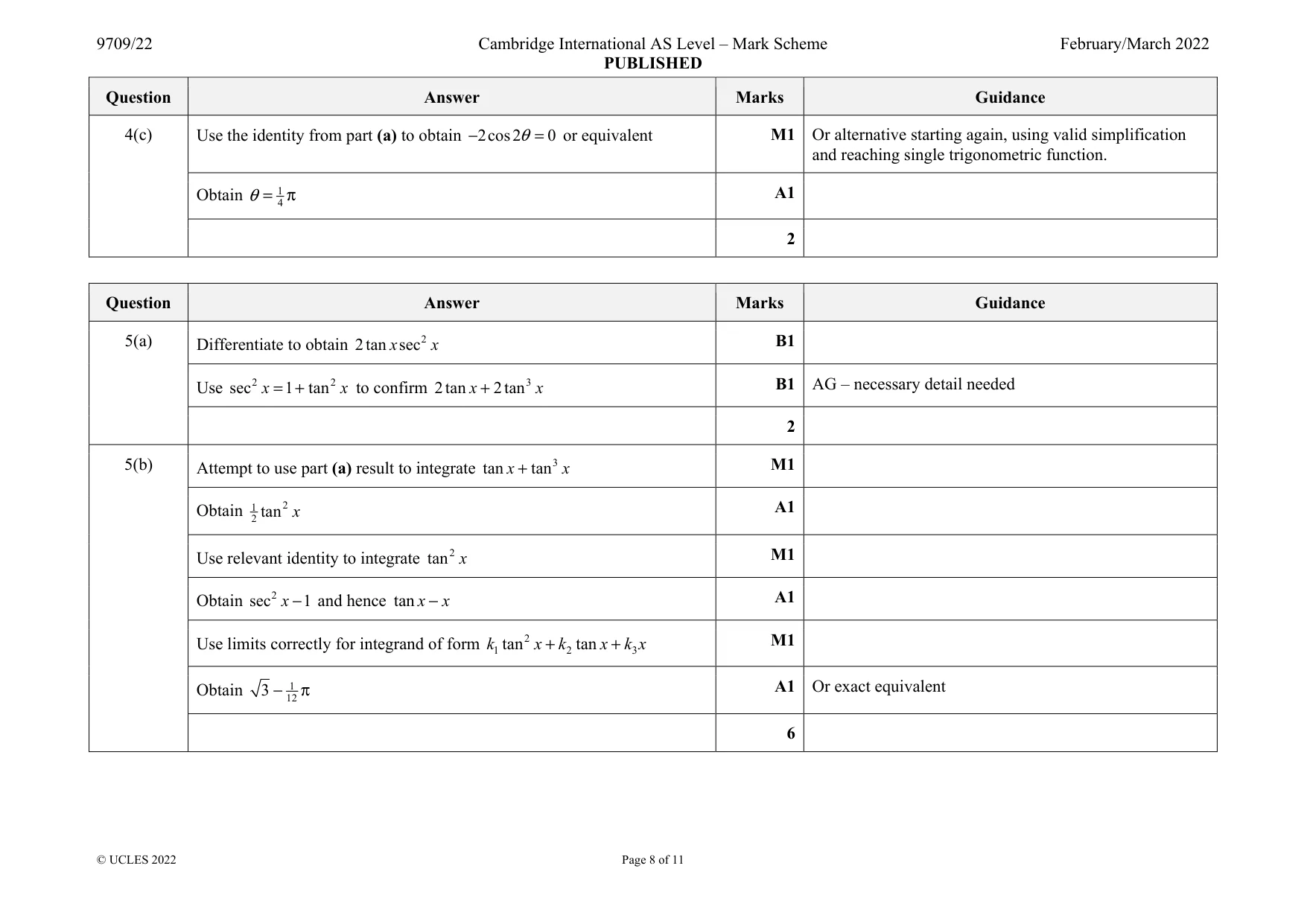 Mark scheme, page 8 of 11