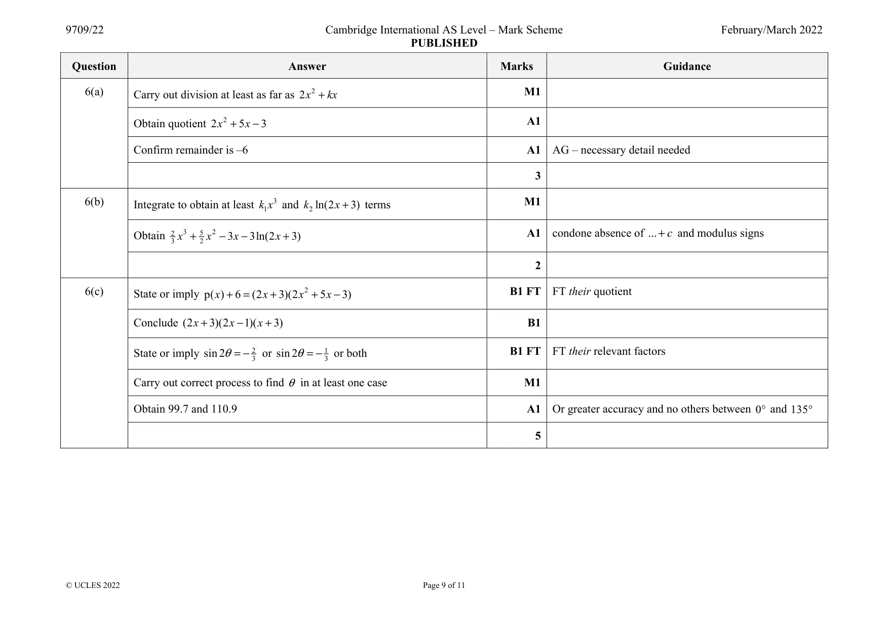 Mark scheme, page 9 of 11