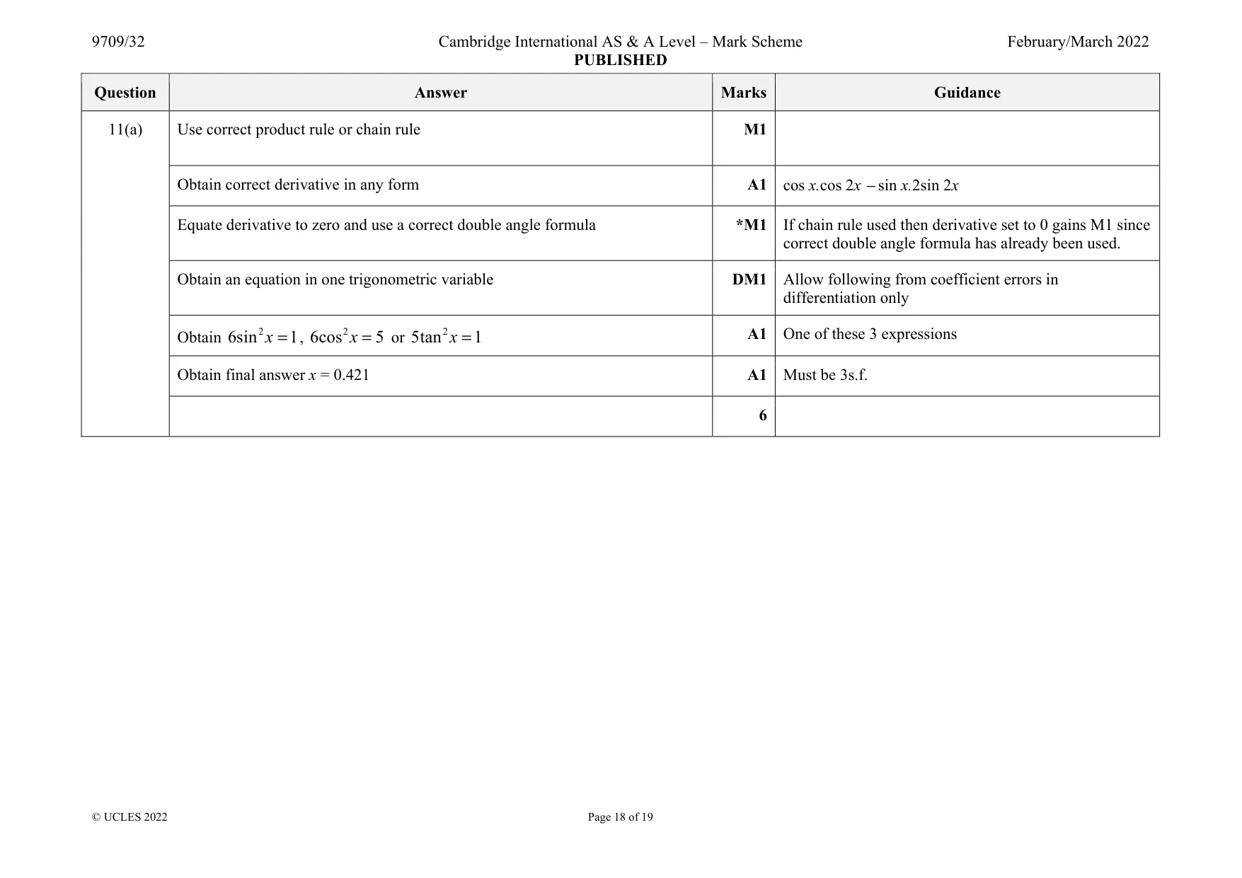 Mark scheme, page 18 of 19