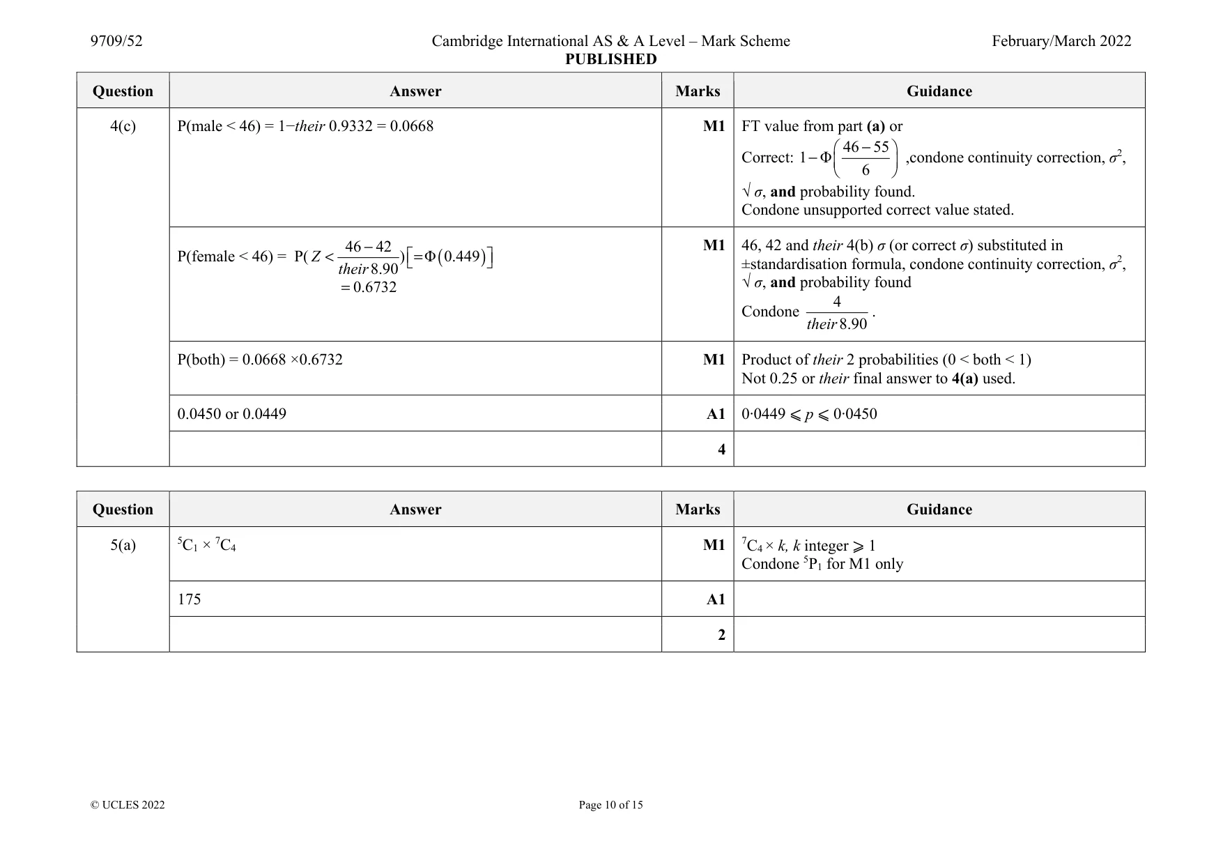 Mark scheme, page 10 of 15