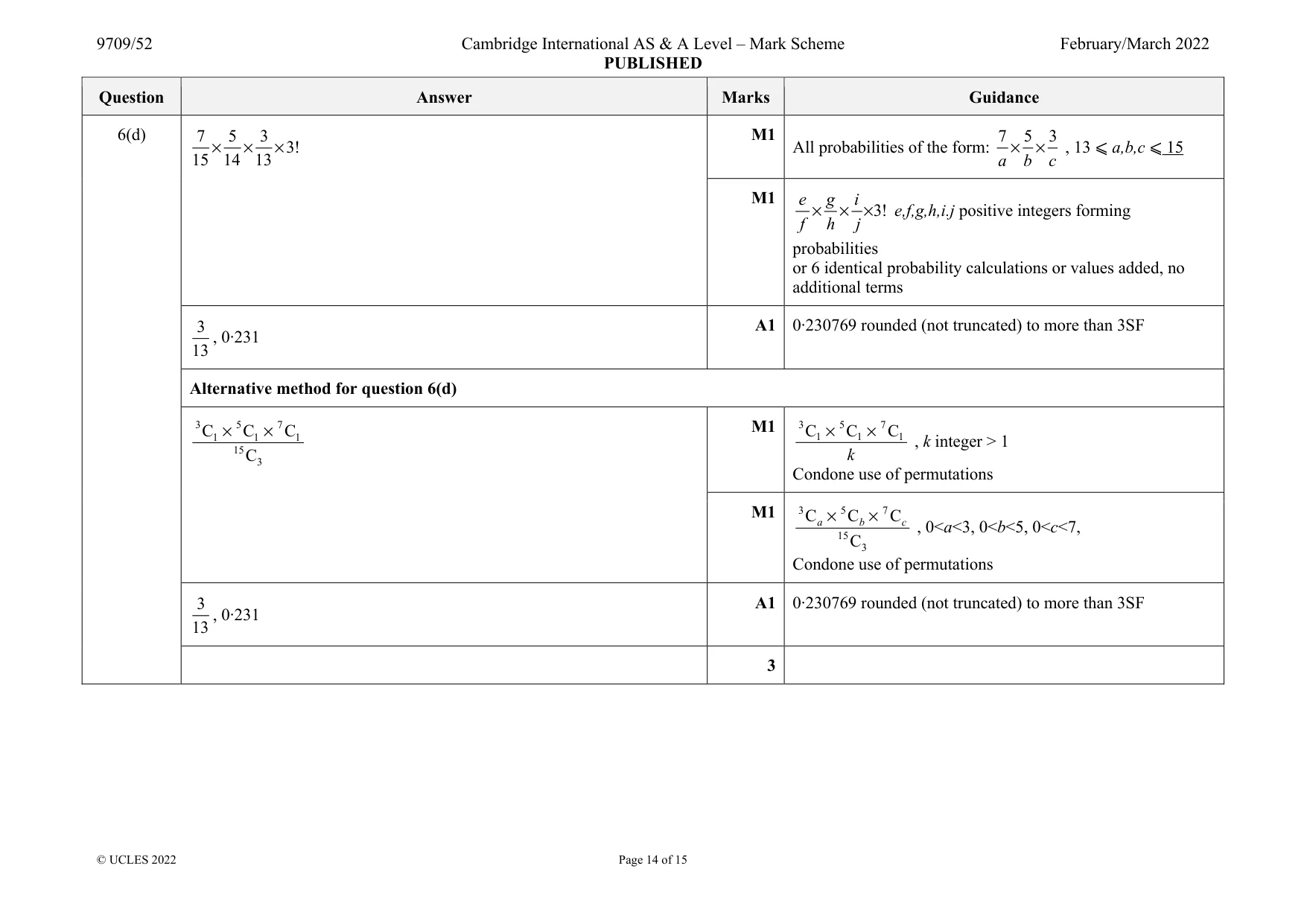 Mark scheme, page 14 of 15