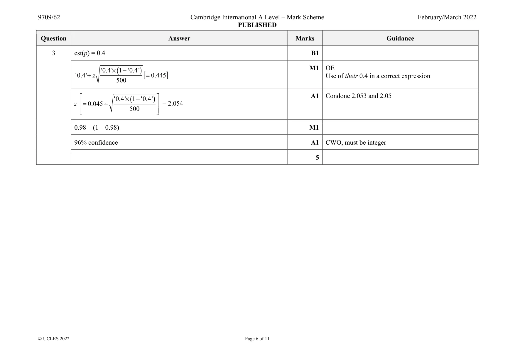 Mark scheme, page 6 of 11