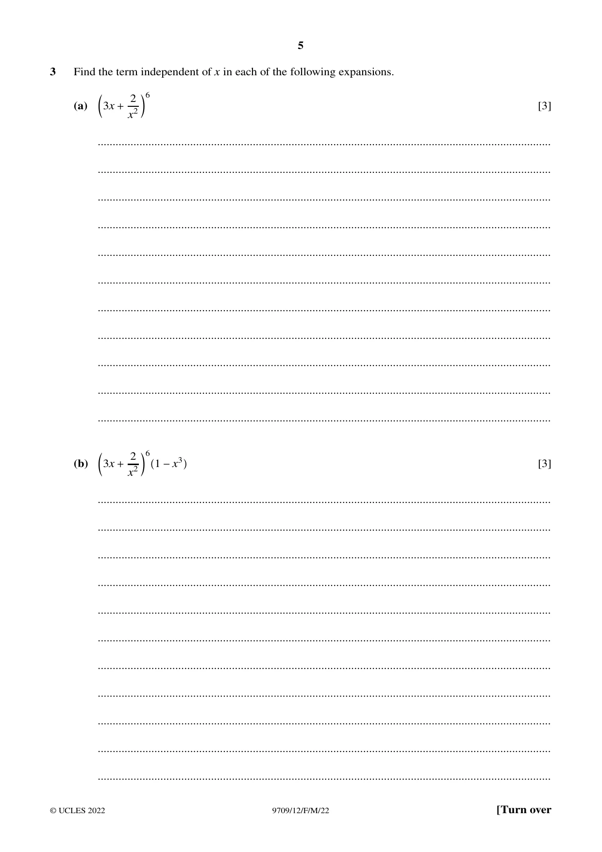 Cambridge A Level Mathematics 9709 2022 Feb/March Paper 1 · Variant 2 question paper, page 5 of 20