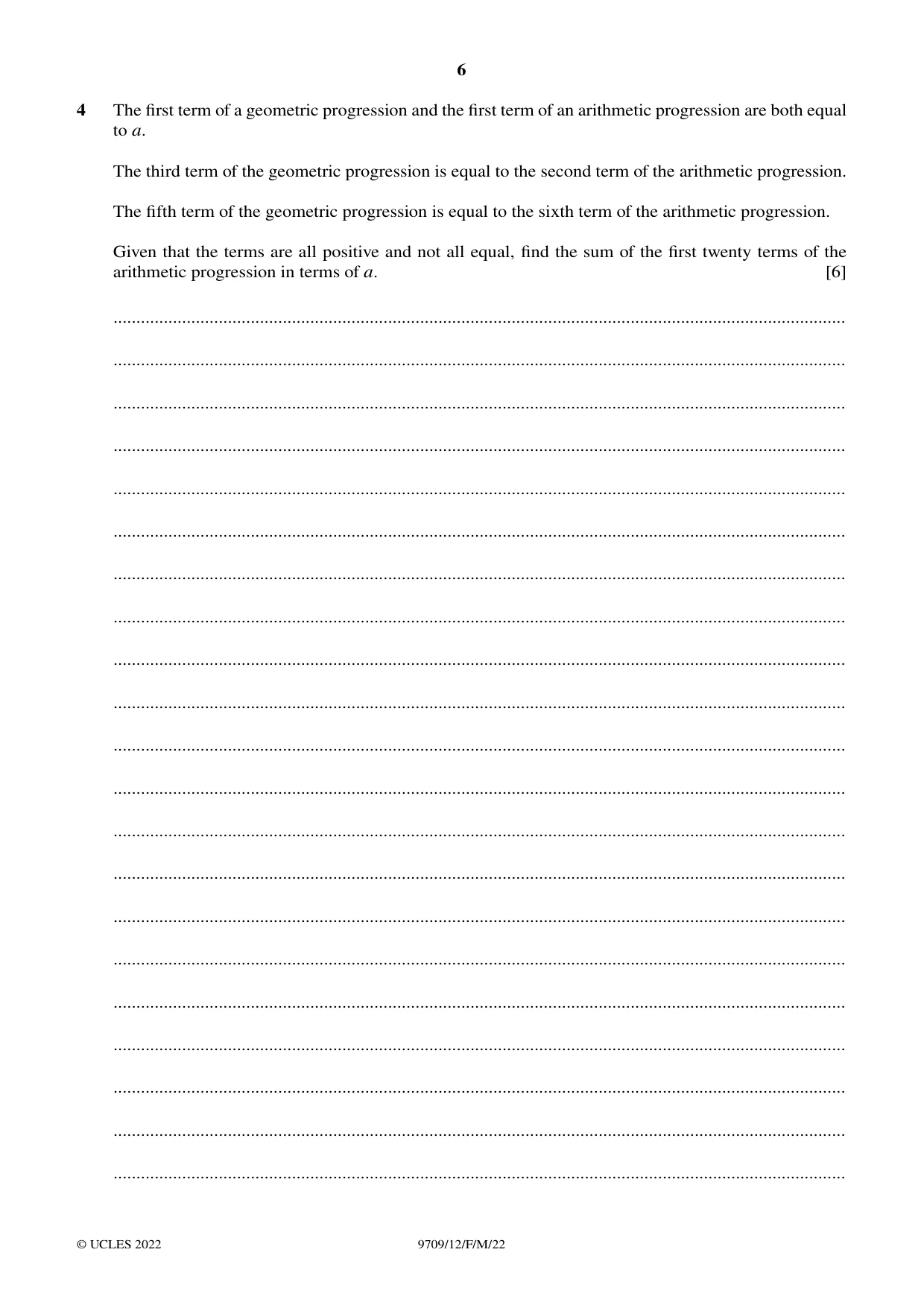 Cambridge A Level Mathematics 9709 2022 Feb/March Paper 1 · Variant 2 question paper, page 6 of 20
