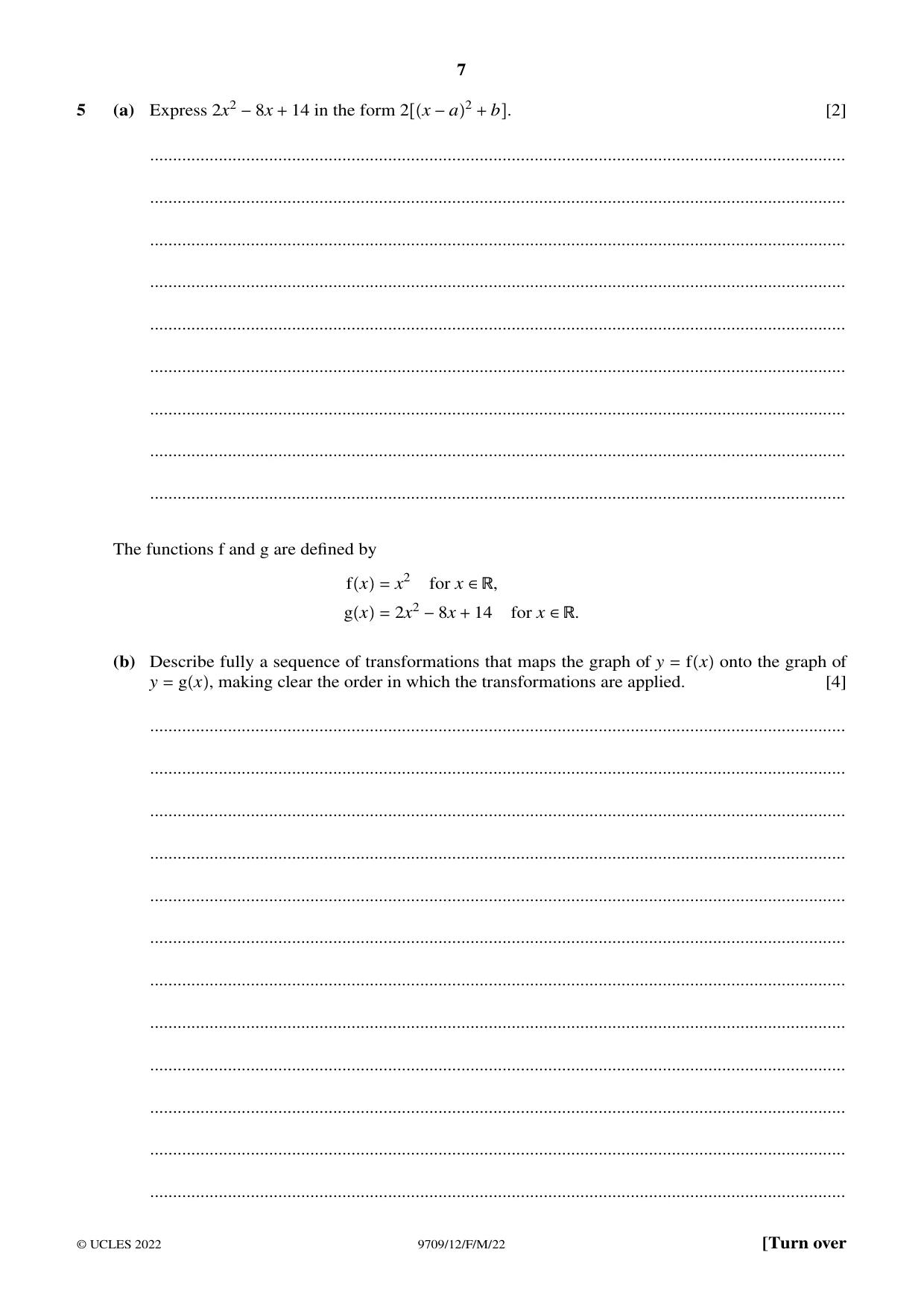 Cambridge A Level Mathematics 9709 2022 Feb/March Paper 1 · Variant 2 question paper, page 7 of 20