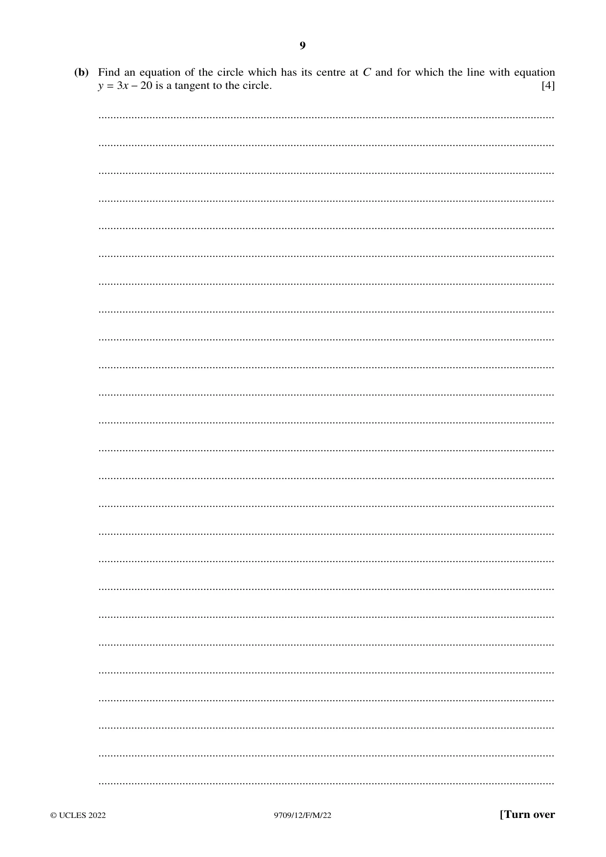 Cambridge A Level Mathematics 9709 2022 Feb/March Paper 1 · Variant 2 question paper, page 9 of 20