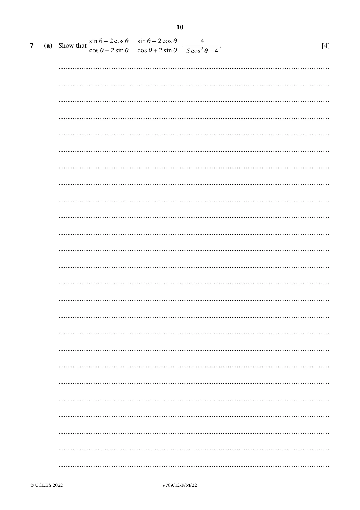 Cambridge A Level Mathematics 9709 2022 Feb/March Paper 1 · Variant 2 question paper, page 10 of 20