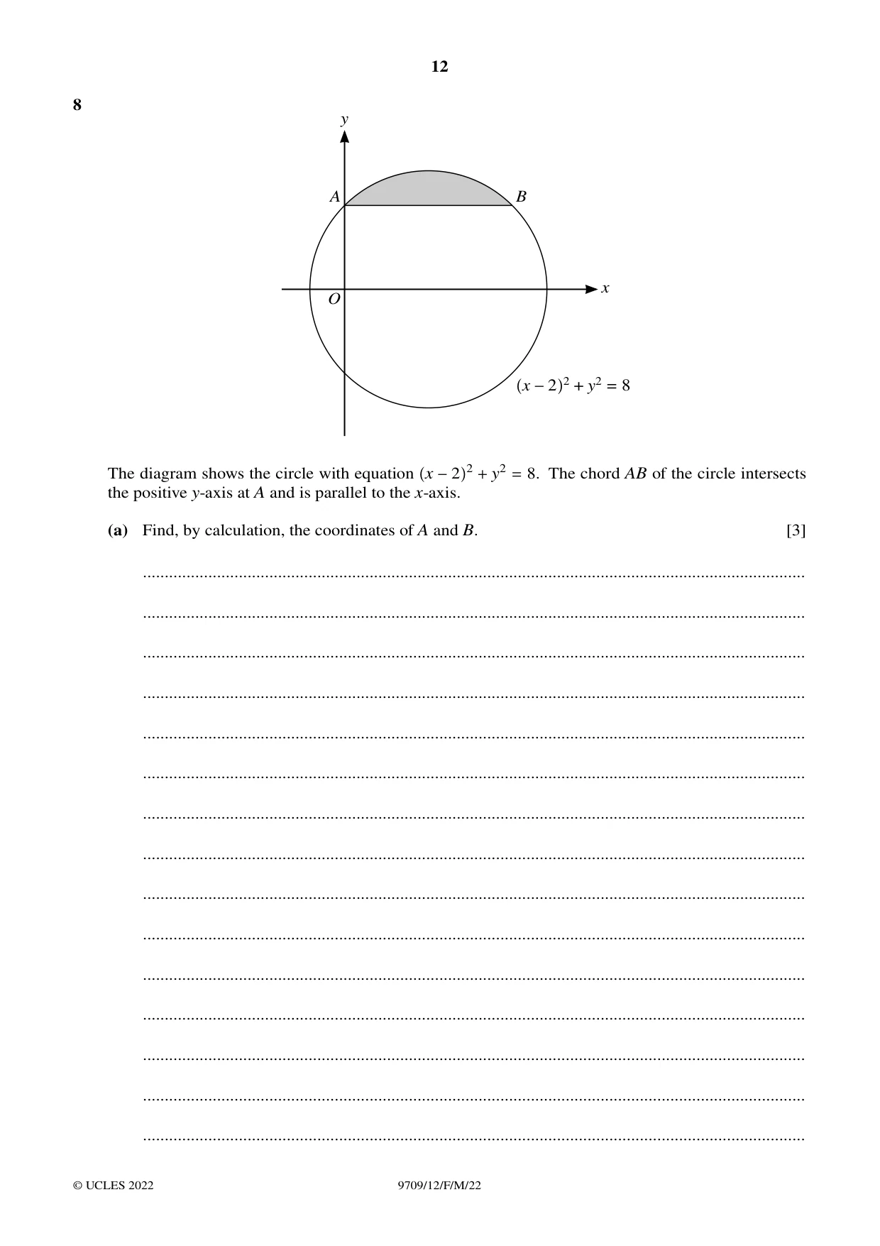 Cambridge A Level Mathematics 9709 2022 Feb/March Paper 1 · Variant 2 question paper, page 12 of 20