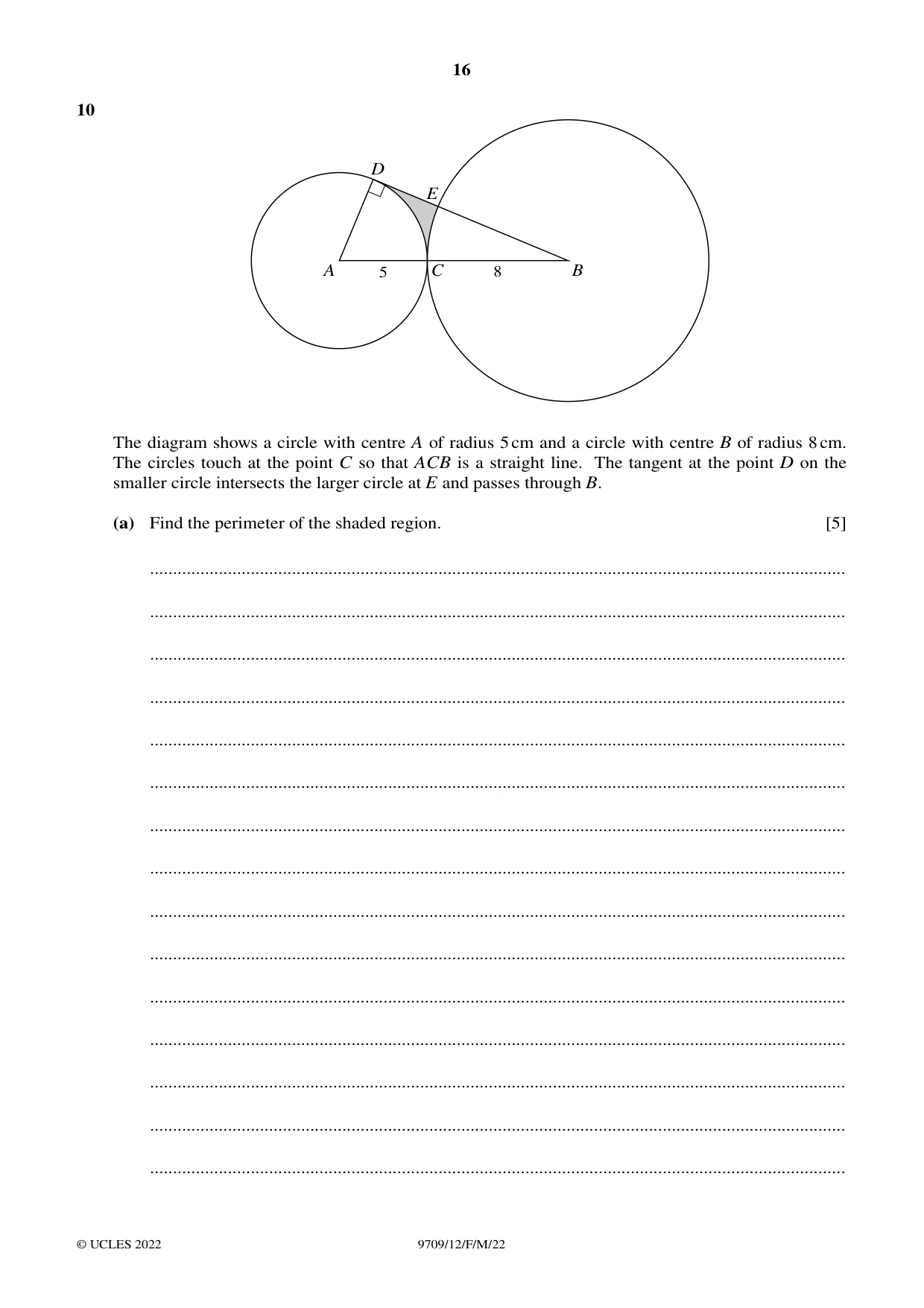 Cambridge A Level Mathematics 9709 2022 Feb/March Paper 1 · Variant 2 question paper, page 16 of 20