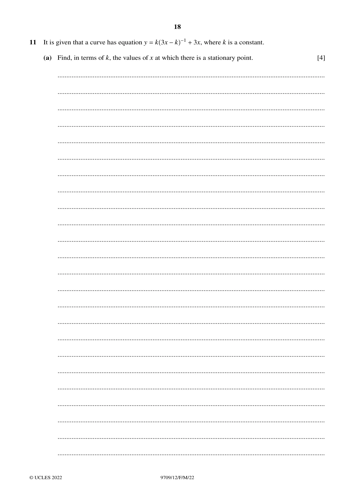 Cambridge A Level Mathematics 9709 2022 Feb/March Paper 1 · Variant 2 question paper, page 18 of 20