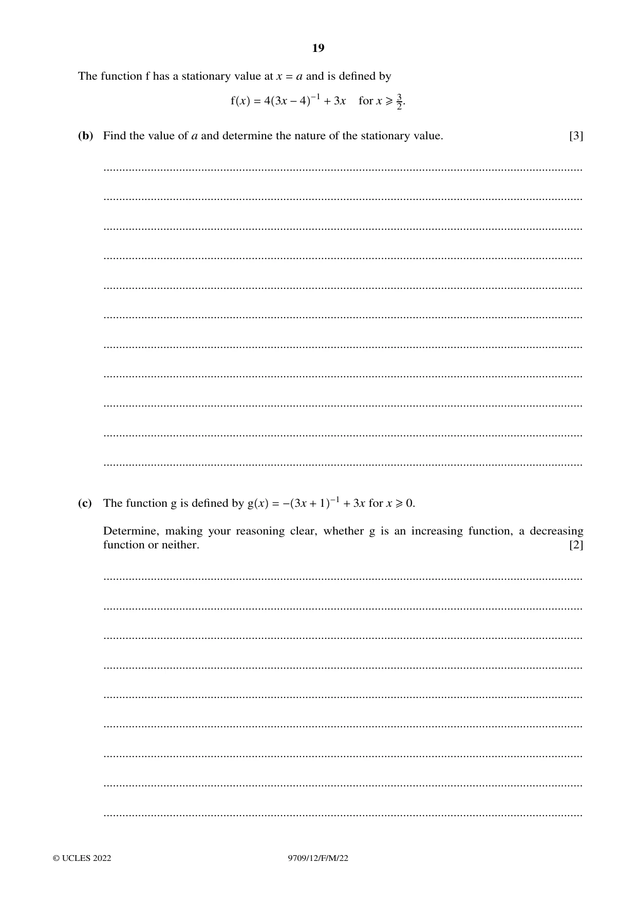 Cambridge A Level Mathematics 9709 2022 Feb/March Paper 1 · Variant 2 question paper, page 19 of 20
