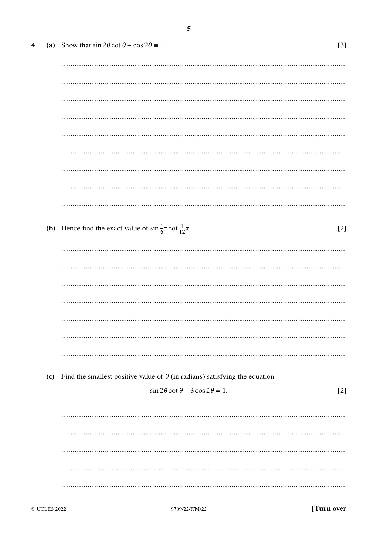 Cambridge A Level Mathematics 9709 2022 Feb/March Paper 2 · Variant 2 question paper, page 5 of 12