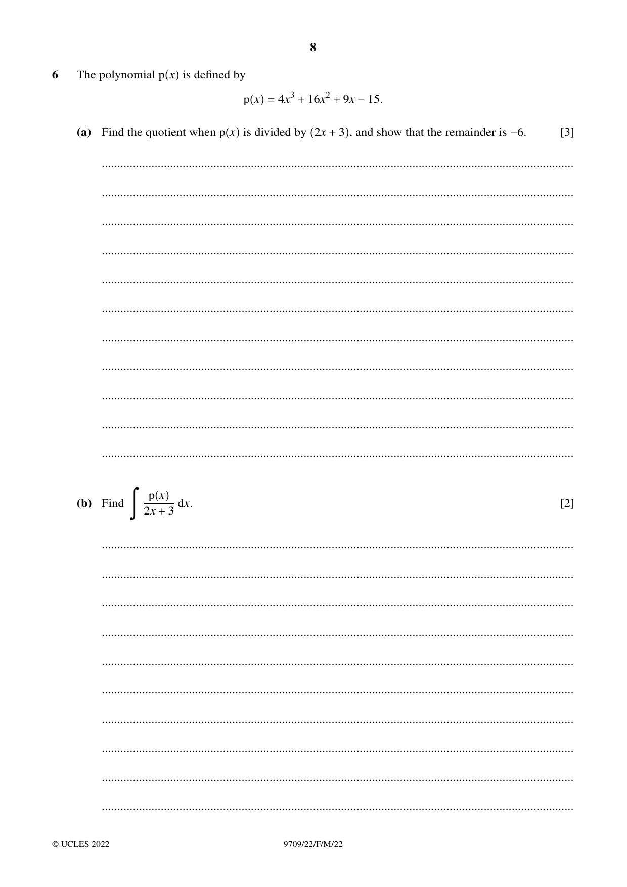 Cambridge A Level Mathematics 9709 2022 Feb/March Paper 2 · Variant 2 question paper, page 8 of 12