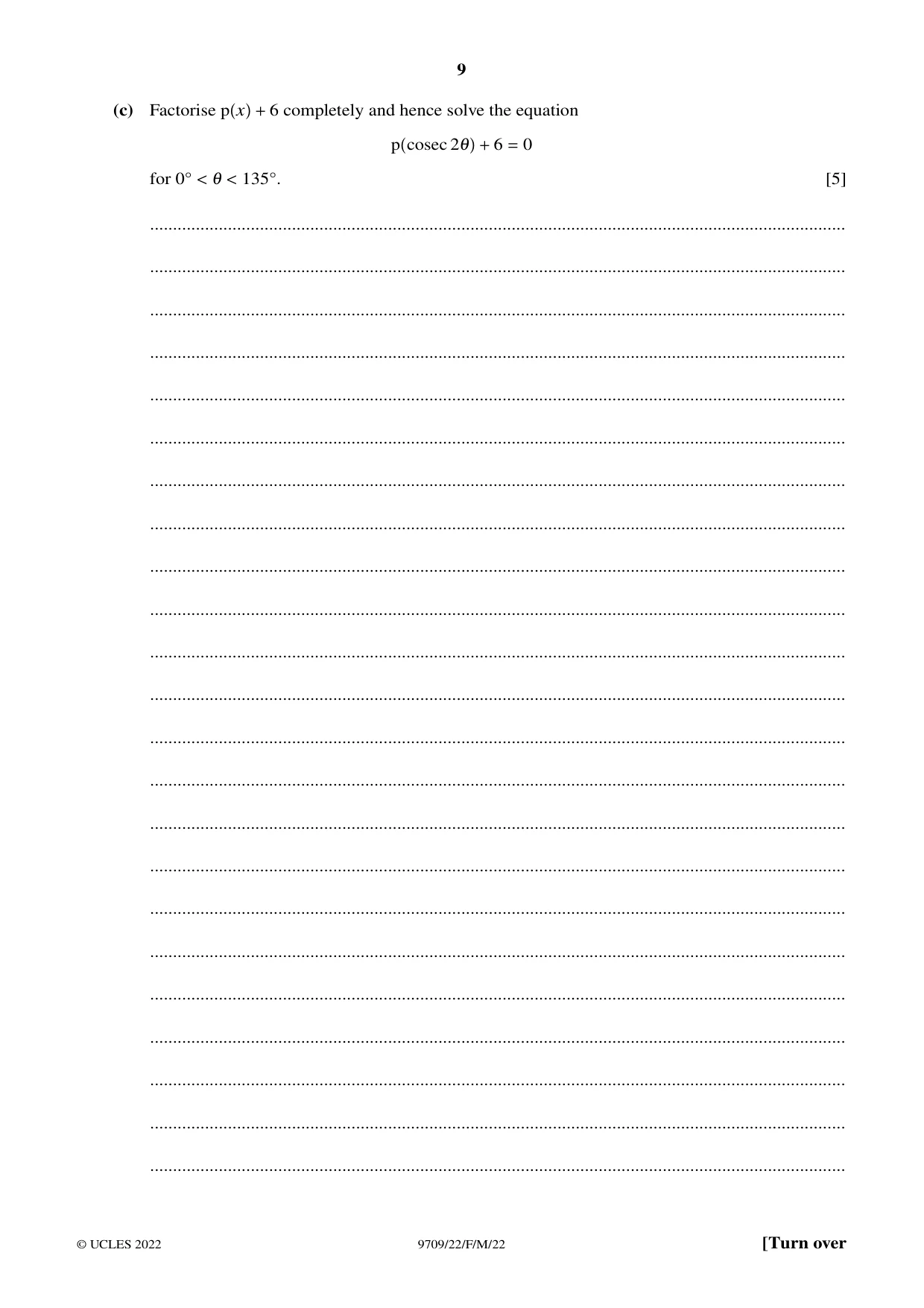 Cambridge A Level Mathematics 9709 2022 Feb/March Paper 2 · Variant 2 question paper, page 9 of 12