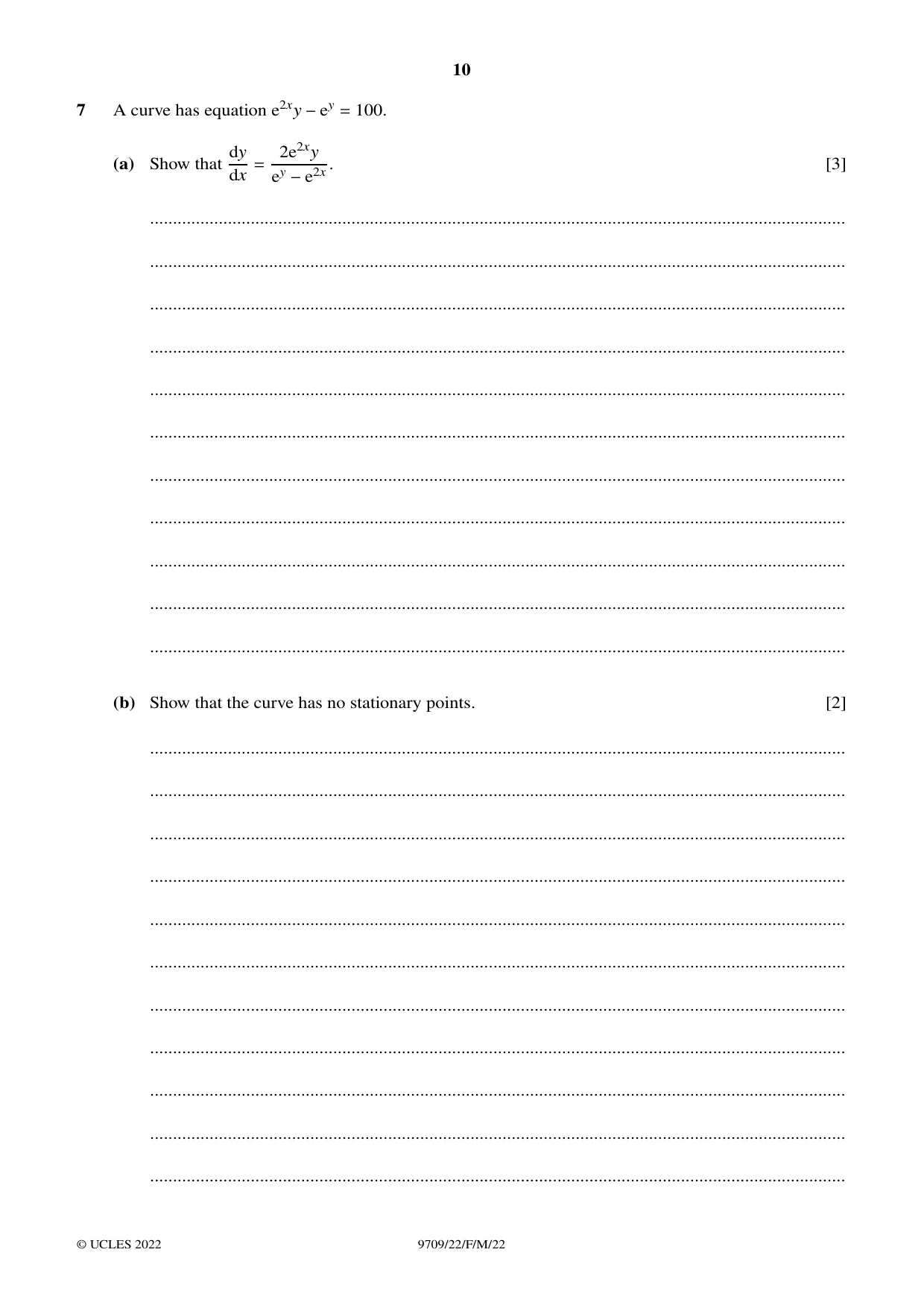 Cambridge A Level Mathematics 9709 2022 Feb/March Paper 2 · Variant 2 question paper, page 10 of 12