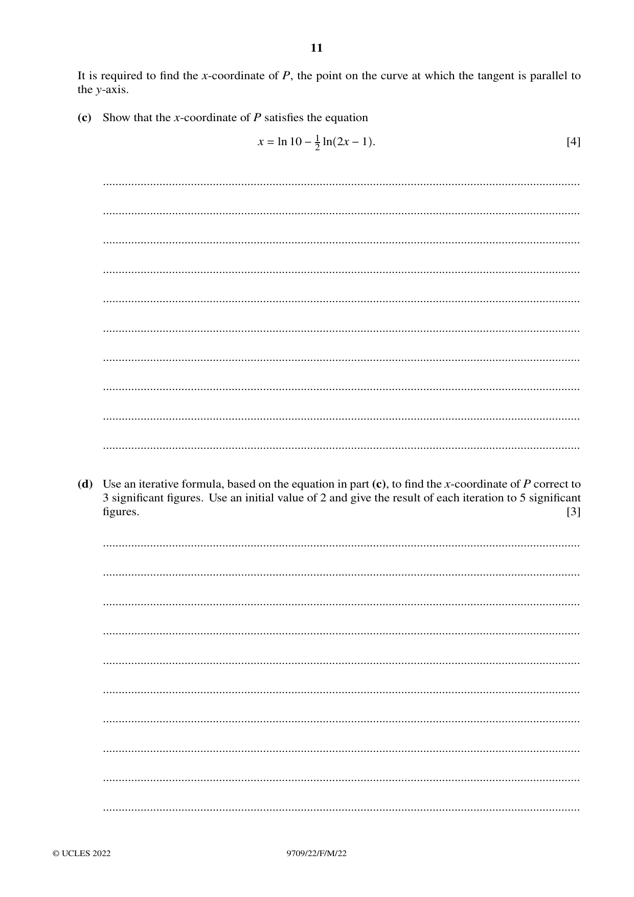 Cambridge A Level Mathematics 9709 2022 Feb/March Paper 2 · Variant 2 question paper, page 11 of 12