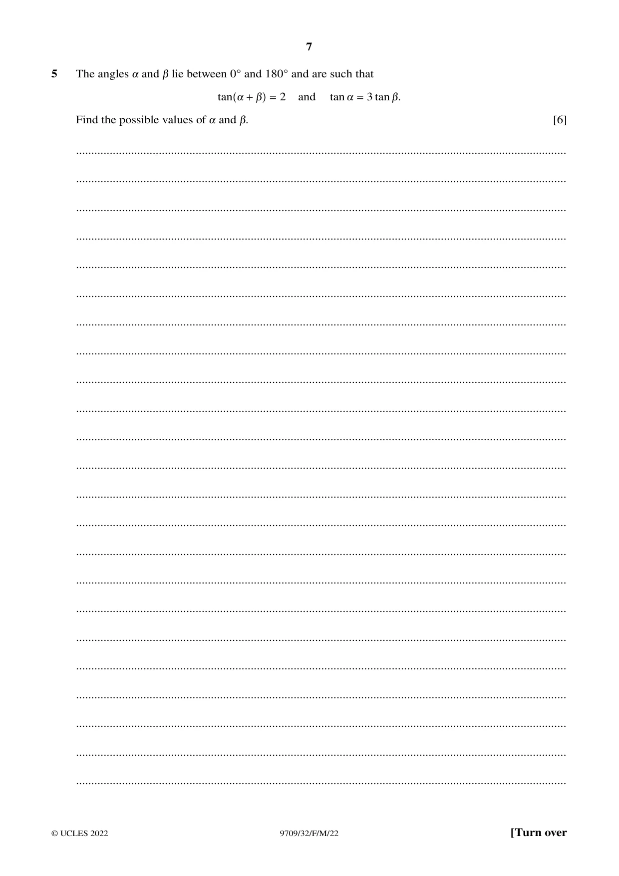 Cambridge A Level Mathematics 9709 2022 Feb/March Paper 3 · Variant 2 question paper, page 7 of 20