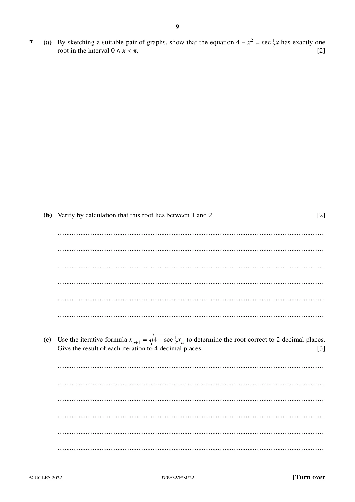 Cambridge A Level Mathematics 9709 2022 Feb/March Paper 3 · Variant 2 question paper, page 9 of 20
