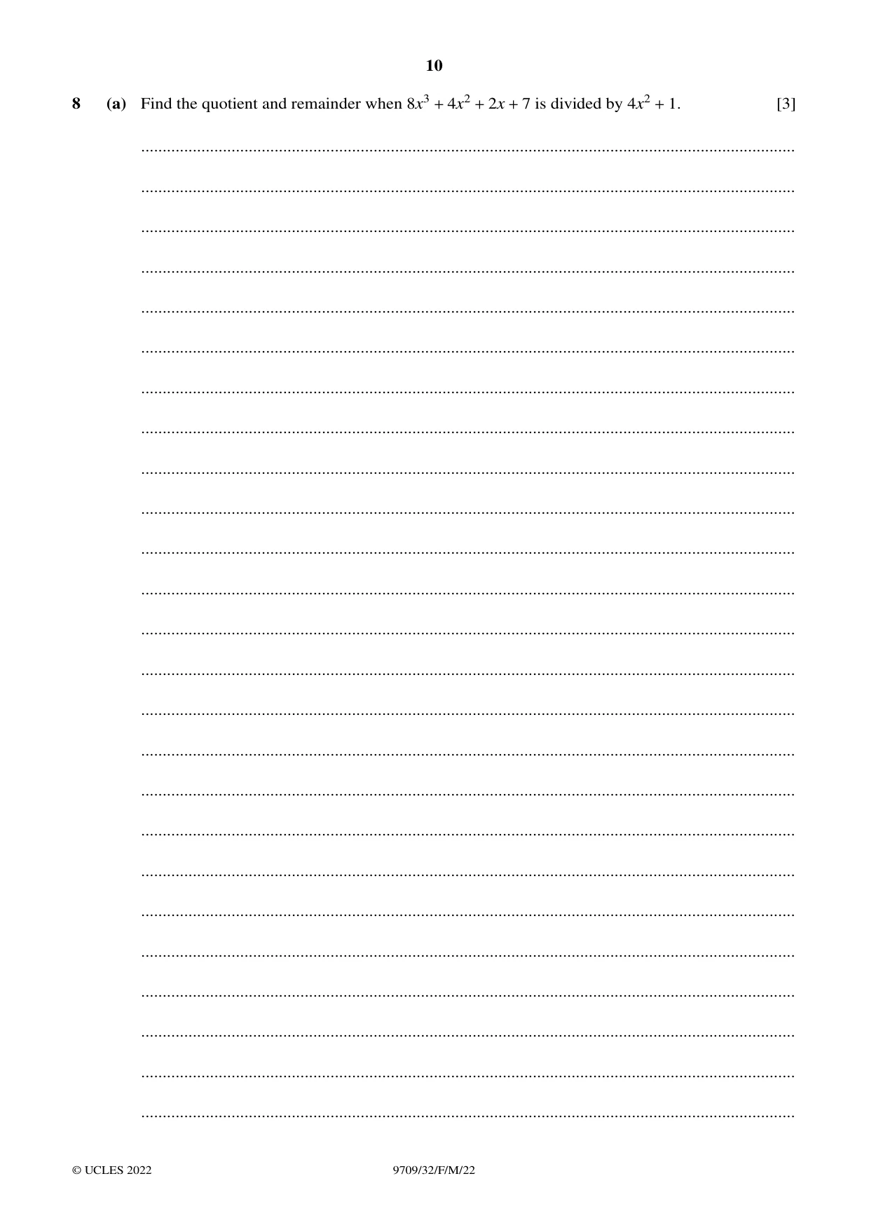 Cambridge A Level Mathematics 9709 2022 Feb/March Paper 3 · Variant 2 question paper, page 10 of 20