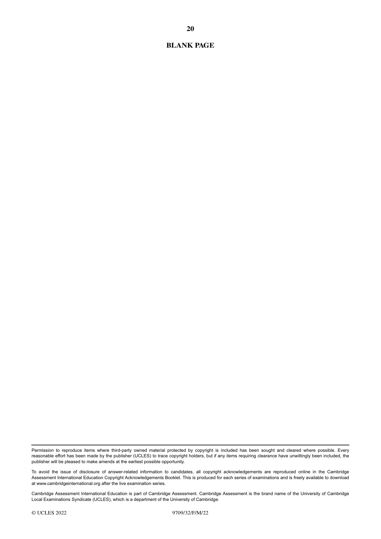 Cambridge A Level Mathematics 9709 2022 Feb/March Paper 3 · Variant 2 question paper, page 20 of 20