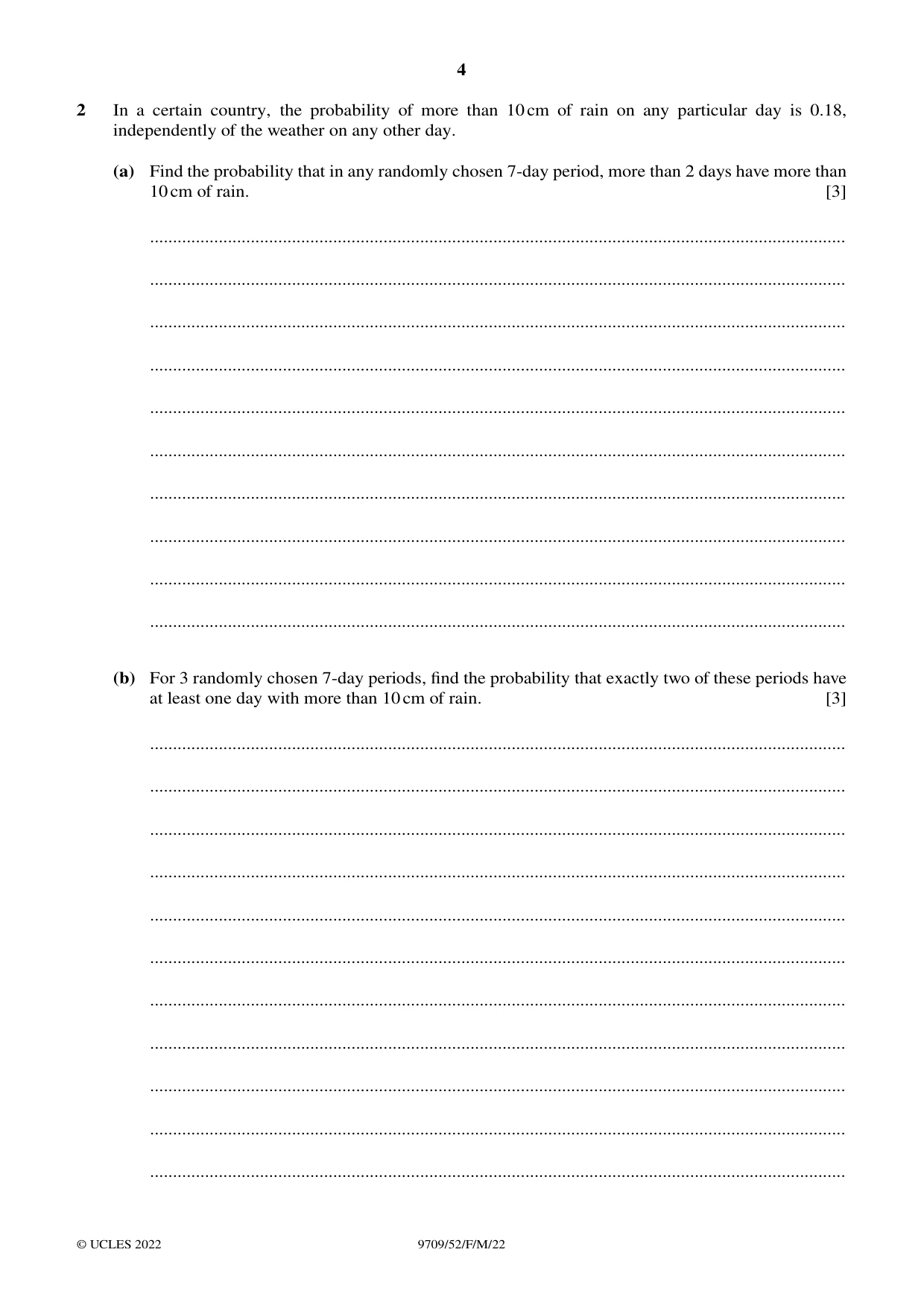 Cambridge A Level Mathematics 9709 2022 Feb/March Paper 5 · Variant 2 question paper, page 4 of 12