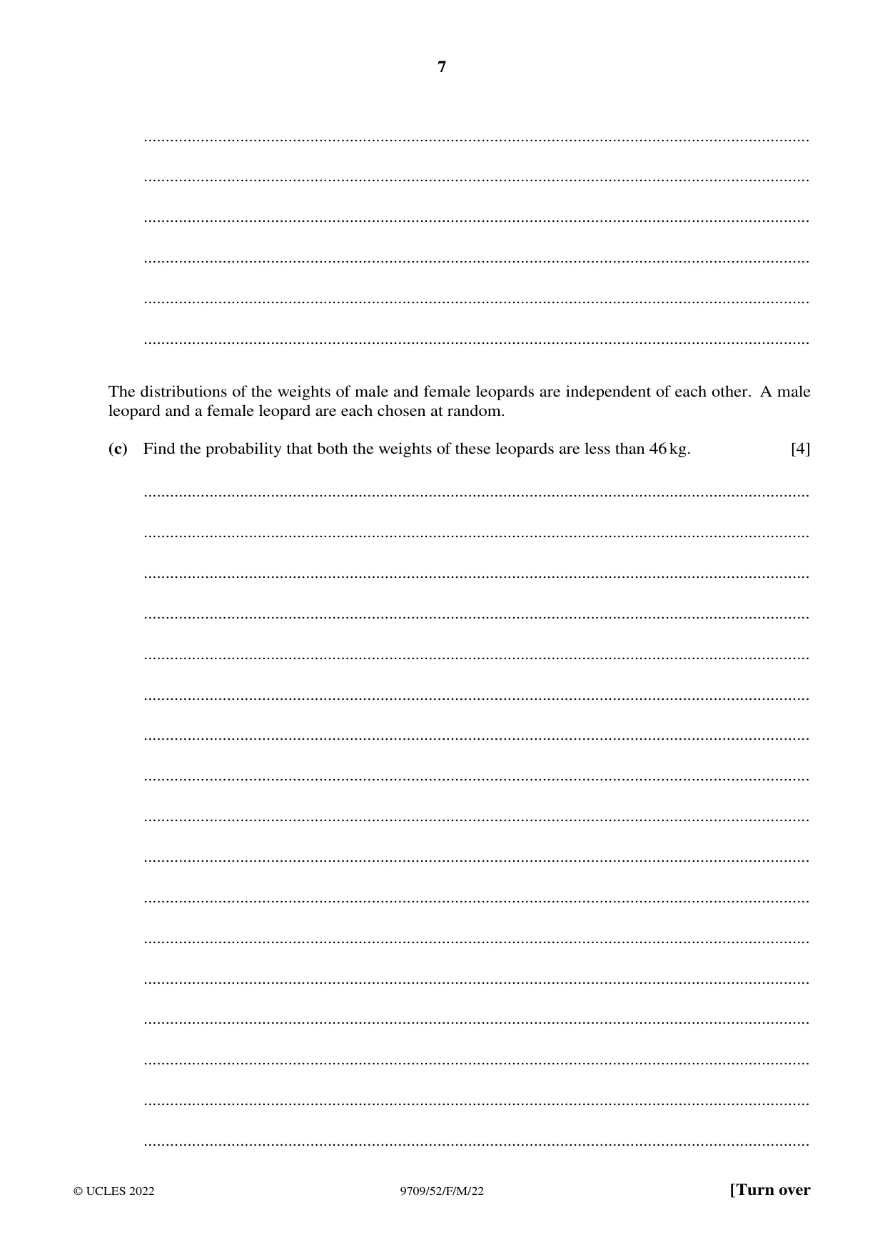 Cambridge A Level Mathematics 9709 2022 Feb/March Paper 5 · Variant 2 question paper, page 7 of 12