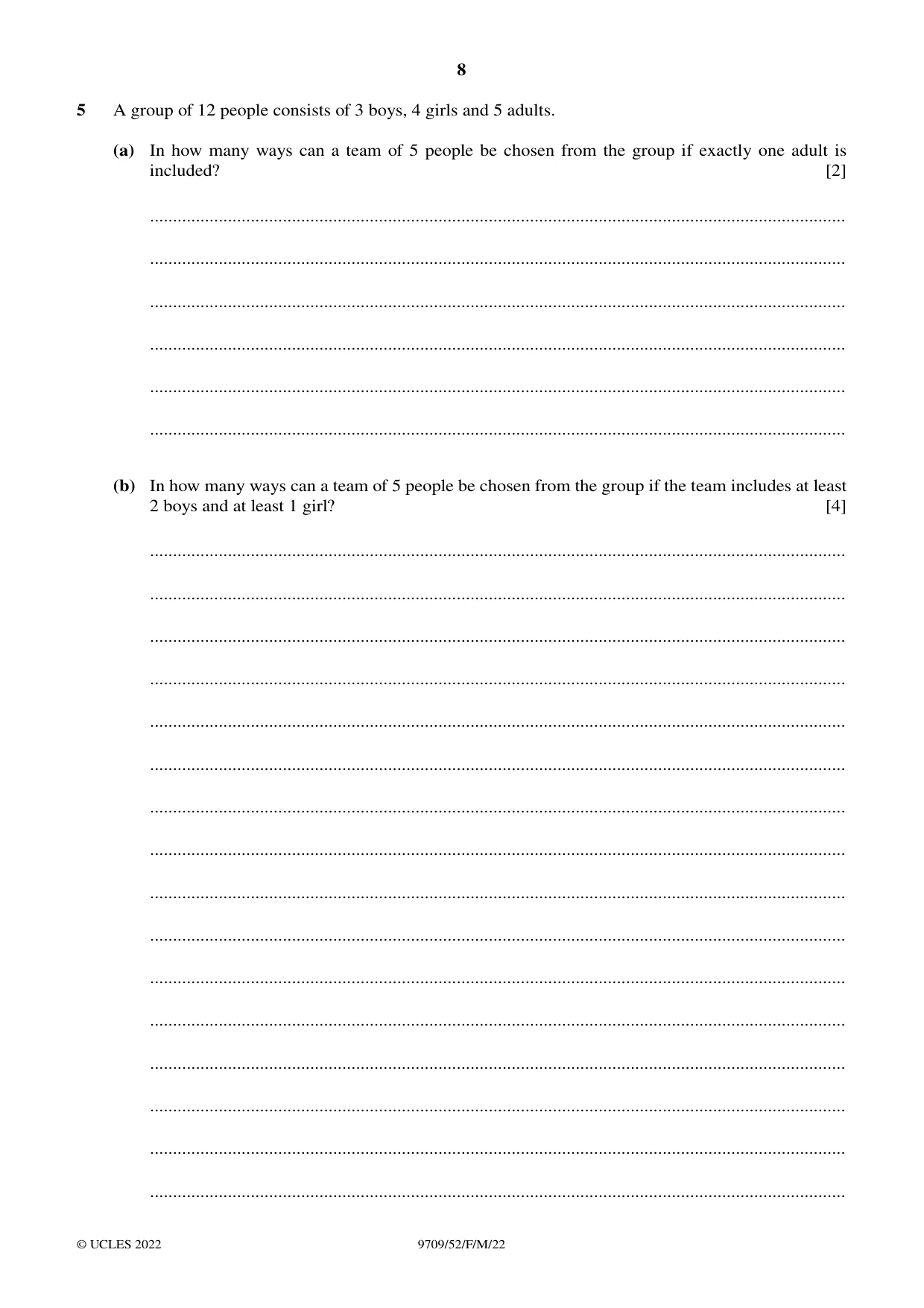 Cambridge A Level Mathematics 9709 2022 Feb/March Paper 5 · Variant 2 question paper, page 8 of 12