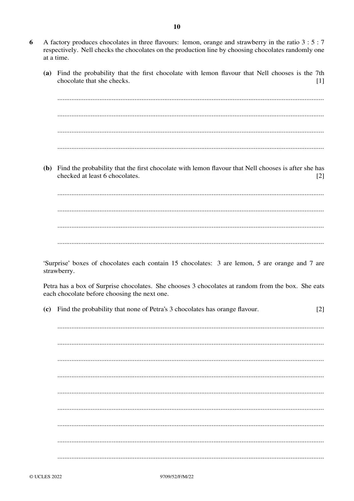 Cambridge A Level Mathematics 9709 2022 Feb/March Paper 5 · Variant 2 question paper, page 10 of 12
