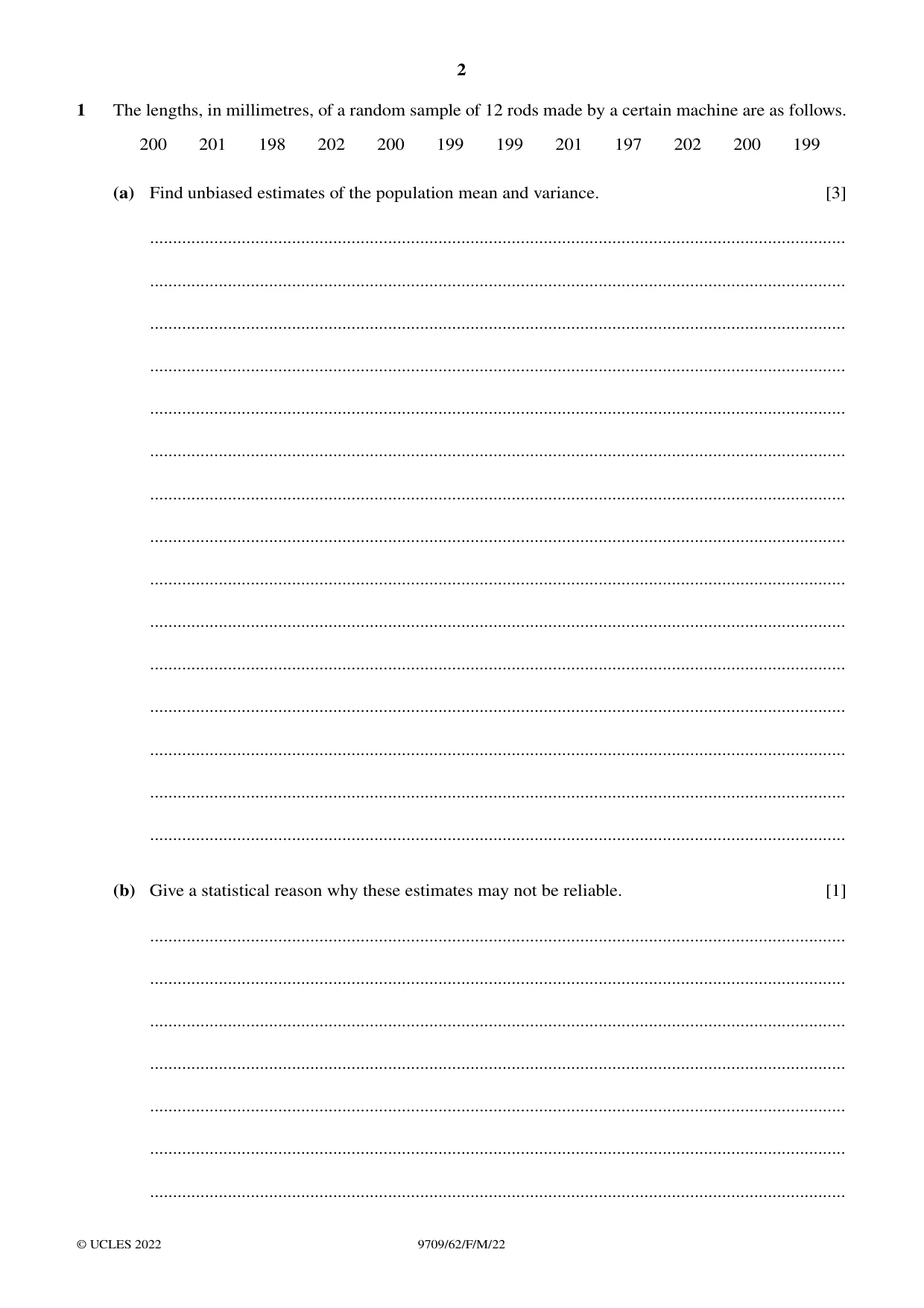 Cambridge A Level Mathematics 9709 2022 Feb/March Paper 6 · Variant 2 question paper, page 2 of 12