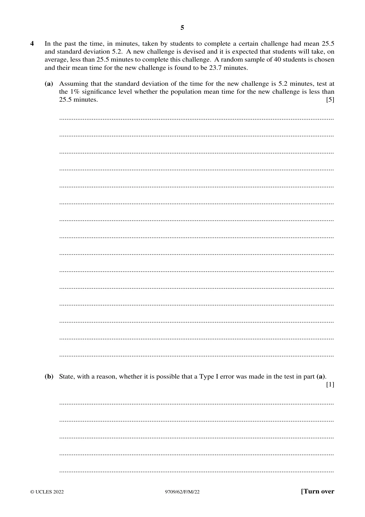 Cambridge A Level Mathematics 9709 2022 Feb/March Paper 6 · Variant 2 question paper, page 5 of 12