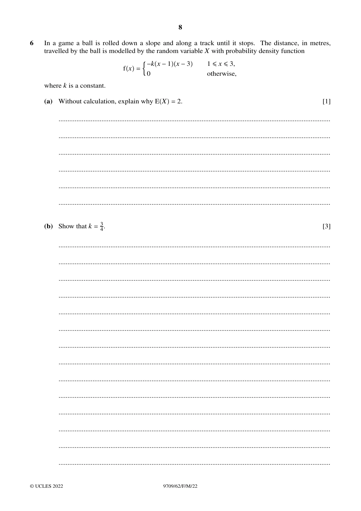 Cambridge A Level Mathematics 9709 2022 Feb/March Paper 6 · Variant 2 question paper, page 8 of 12