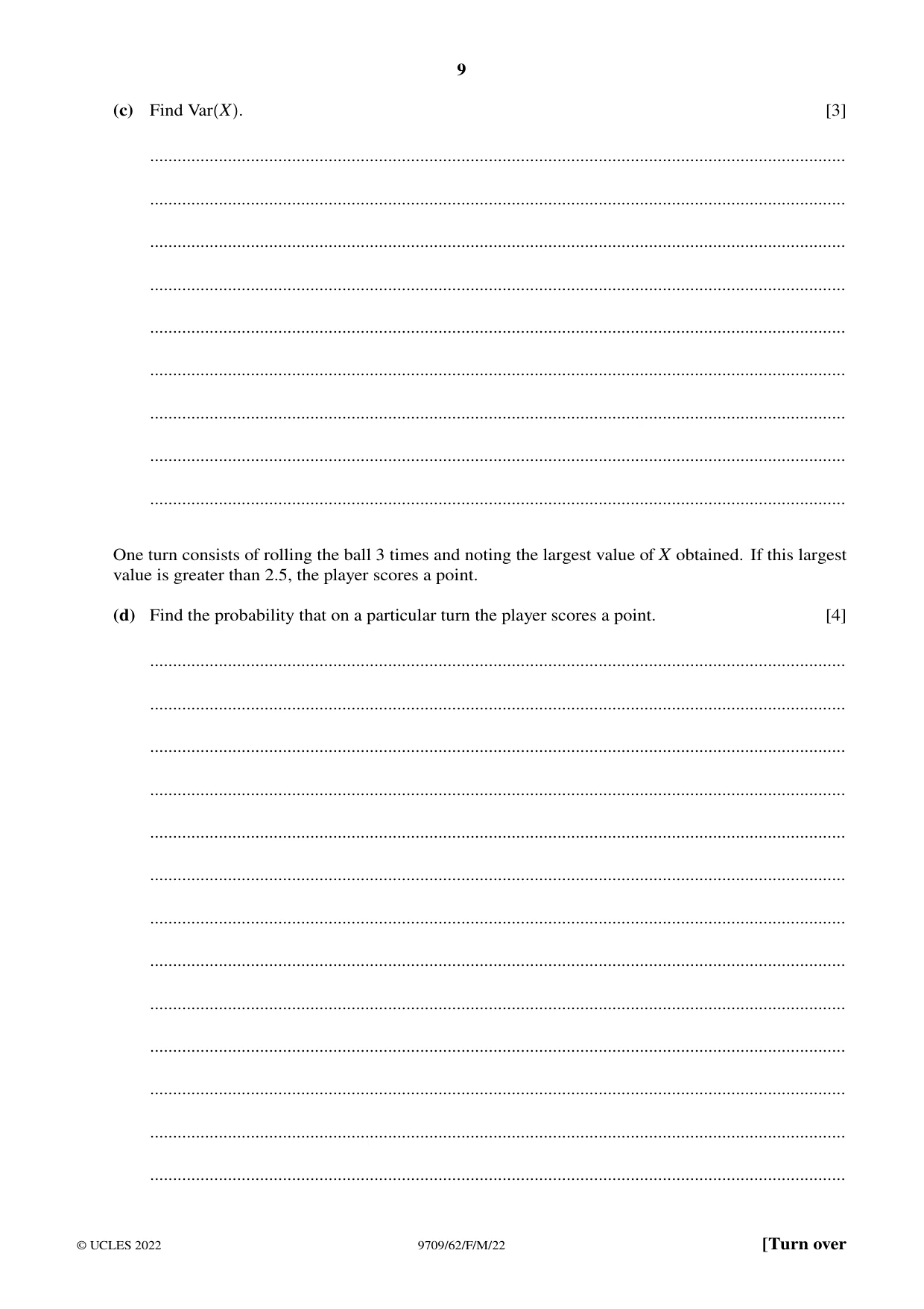 Cambridge A Level Mathematics 9709 2022 Feb/March Paper 6 · Variant 2 question paper, page 9 of 12