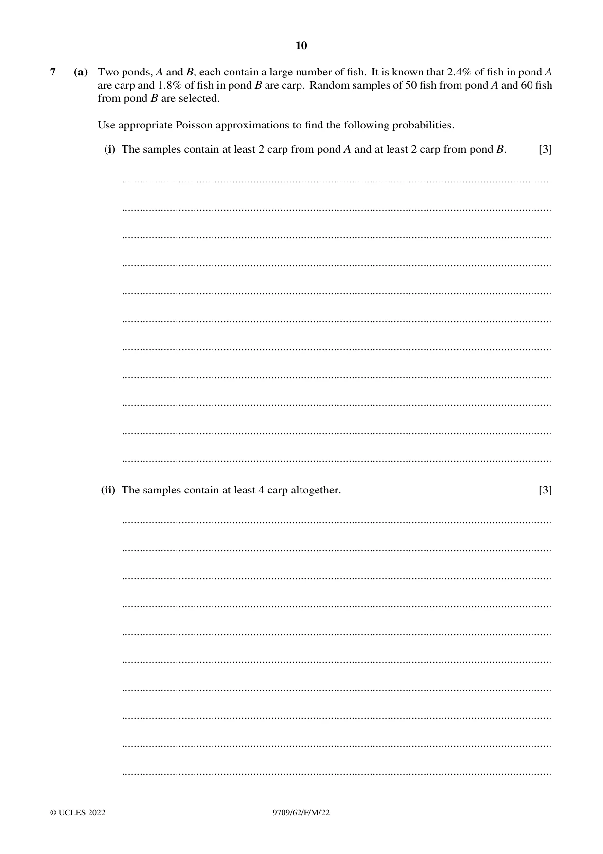 Cambridge A Level Mathematics 9709 2022 Feb/March Paper 6 · Variant 2 question paper, page 10 of 12