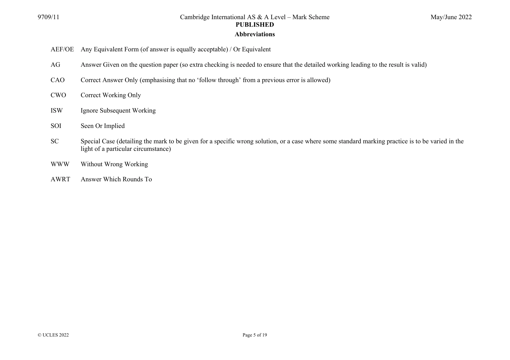 Mark scheme, page 5 of 19
