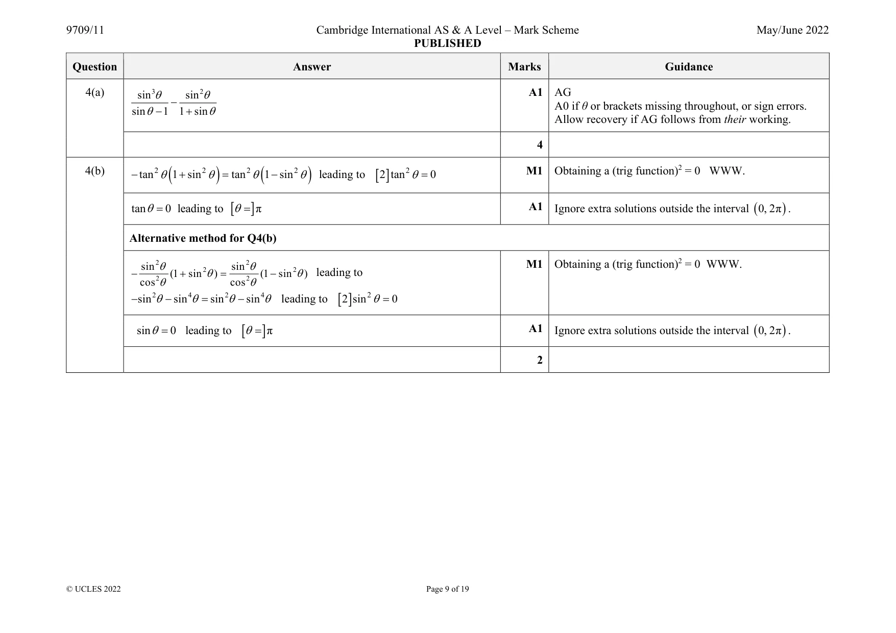 Mark scheme, page 9 of 19