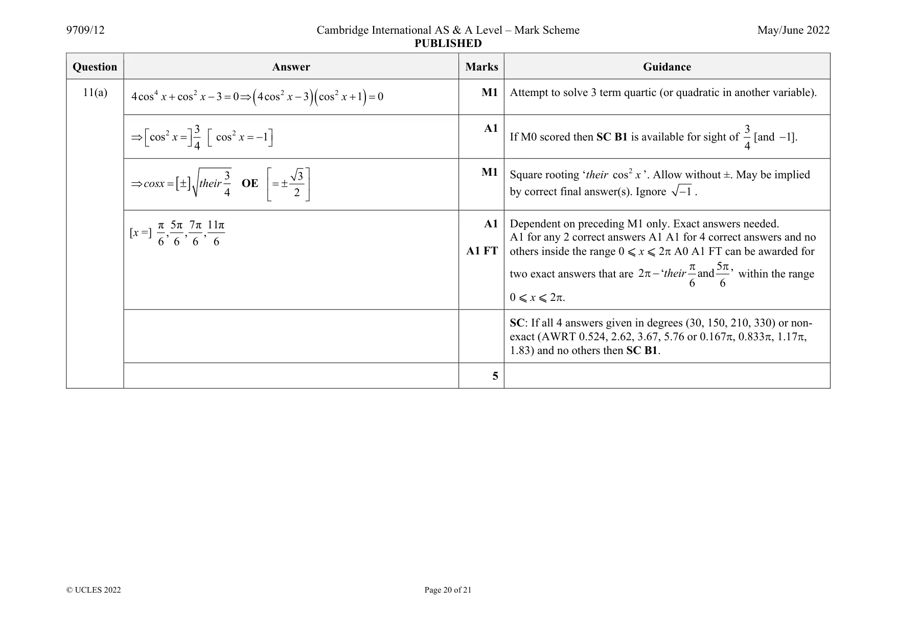 Mark scheme, page 20 of 21