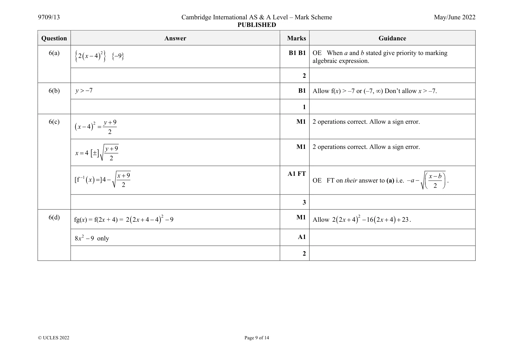 Mark scheme, page 9 of 14
