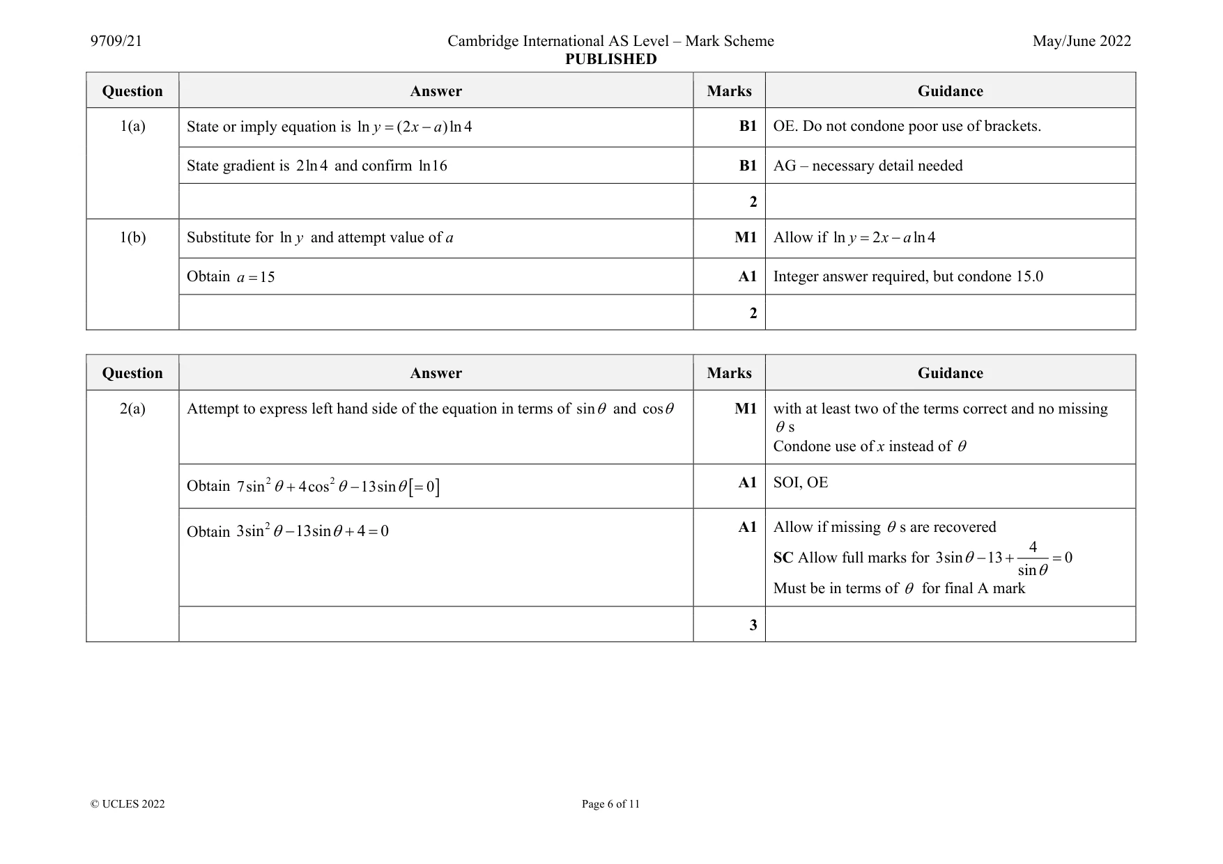 Mark scheme, page 6 of 11