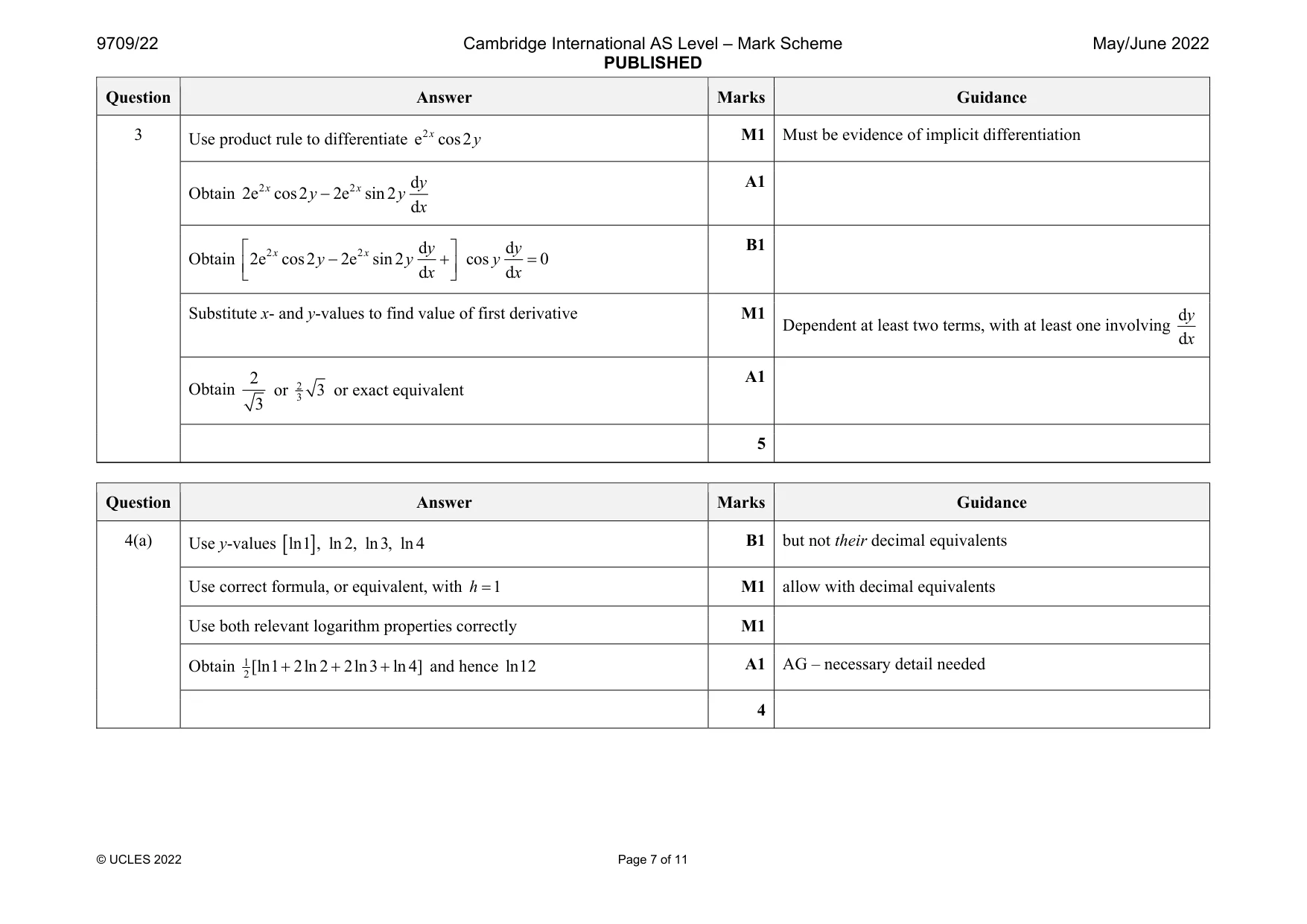 Mark scheme, page 7 of 11