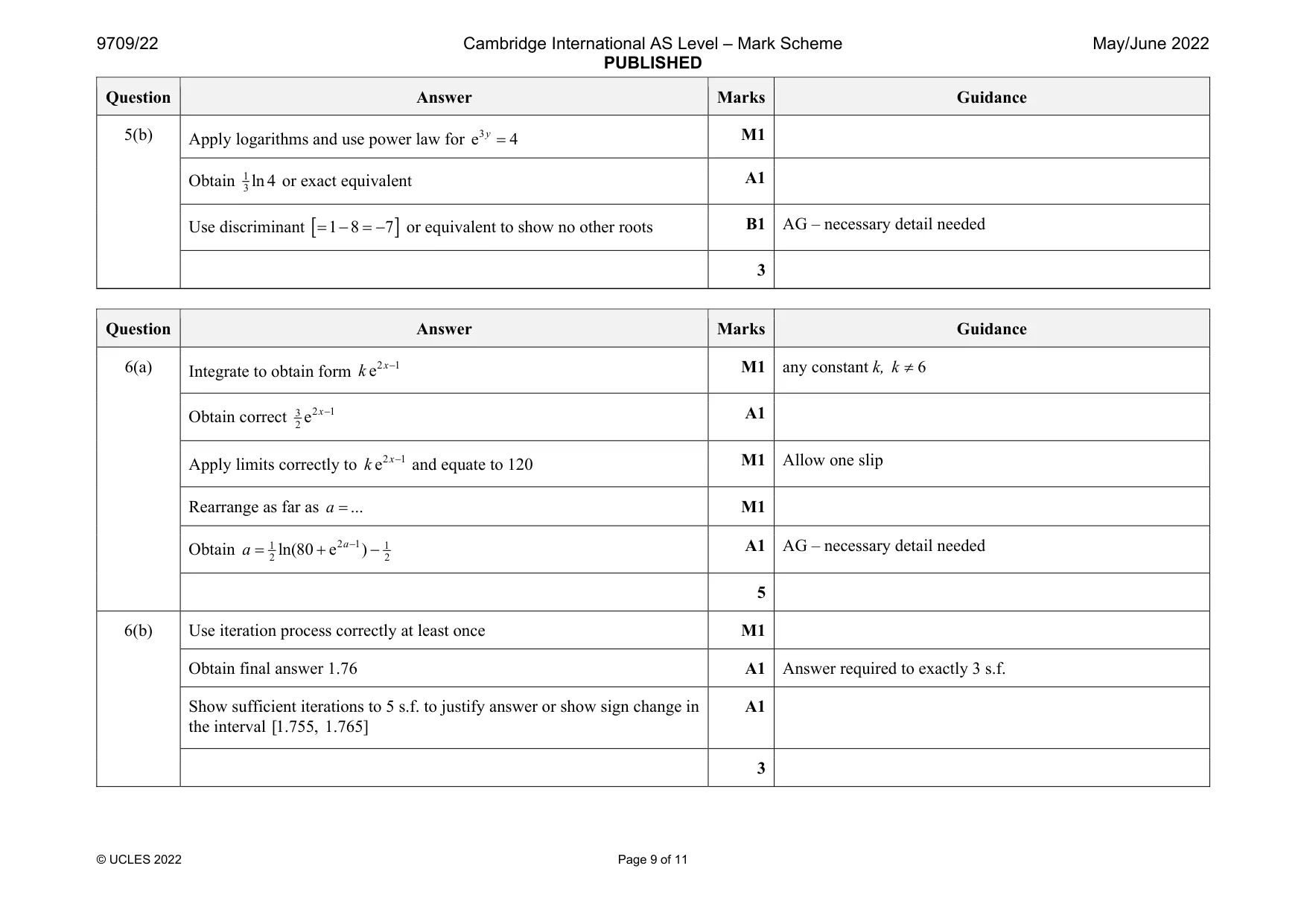 Mark scheme, page 9 of 11