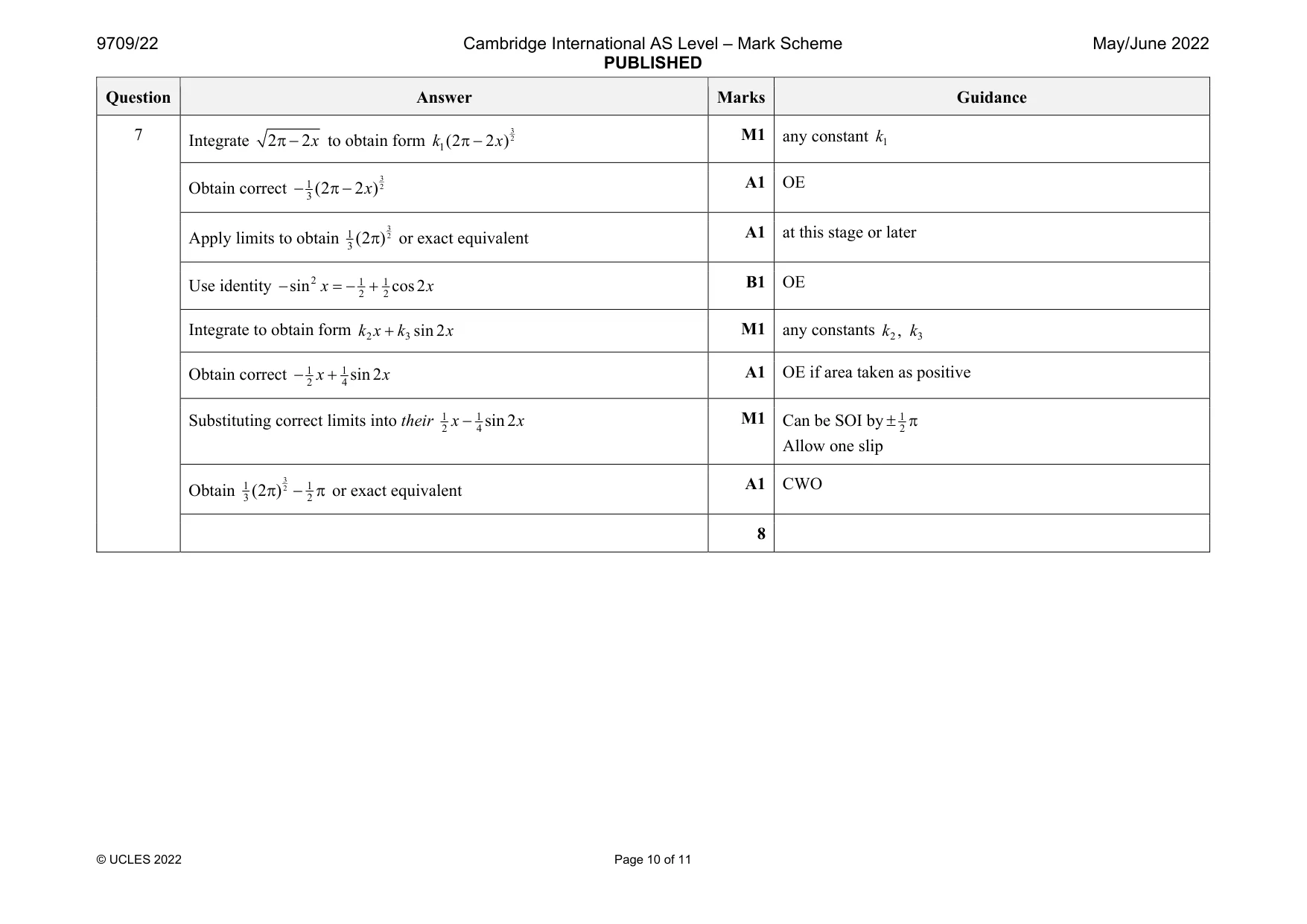 Mark scheme, page 10 of 11