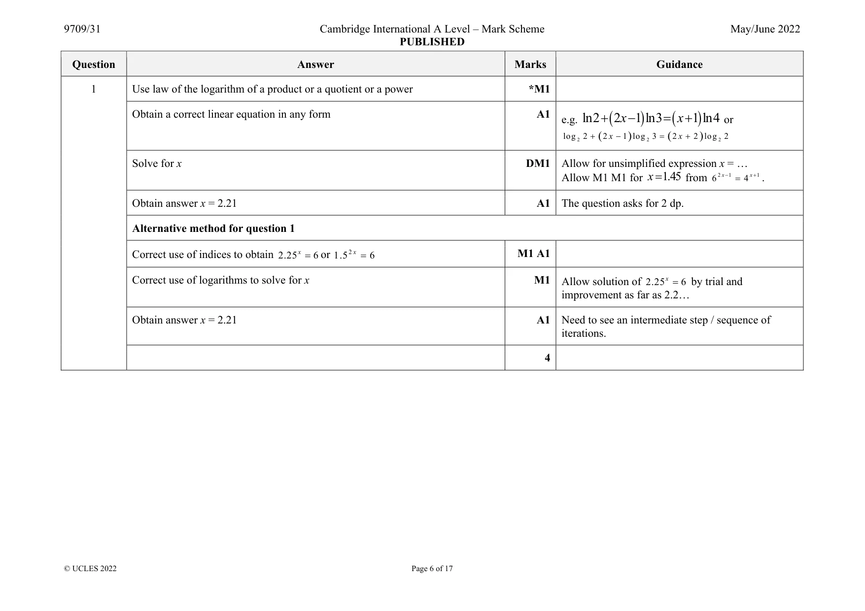 Mark scheme, page 6 of 17