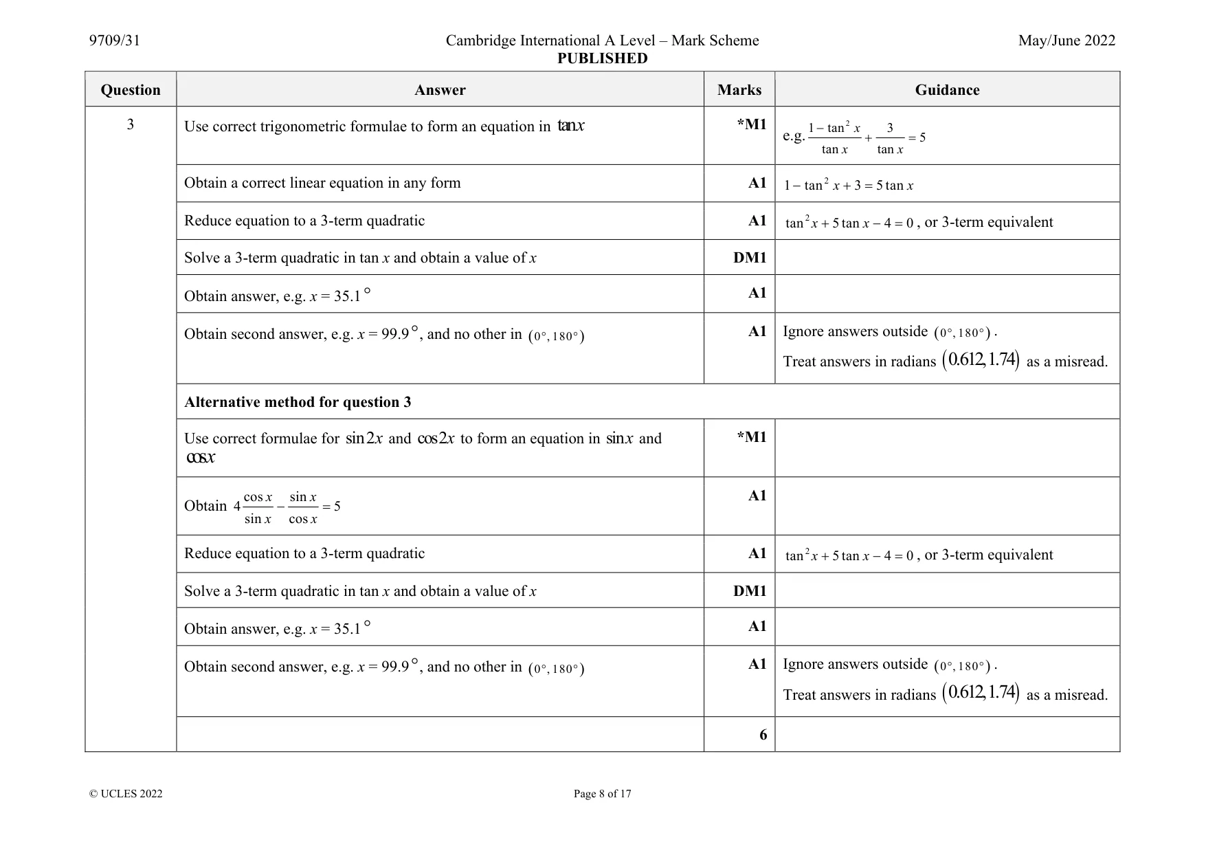 Mark scheme, page 8 of 17