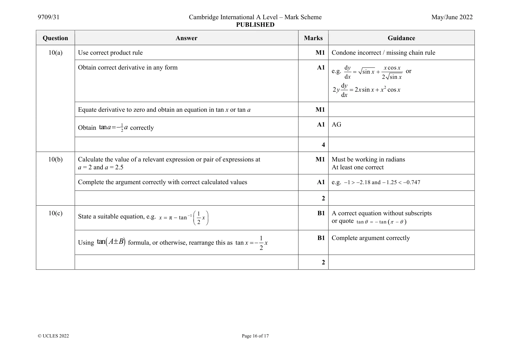 Mark scheme, page 16 of 17