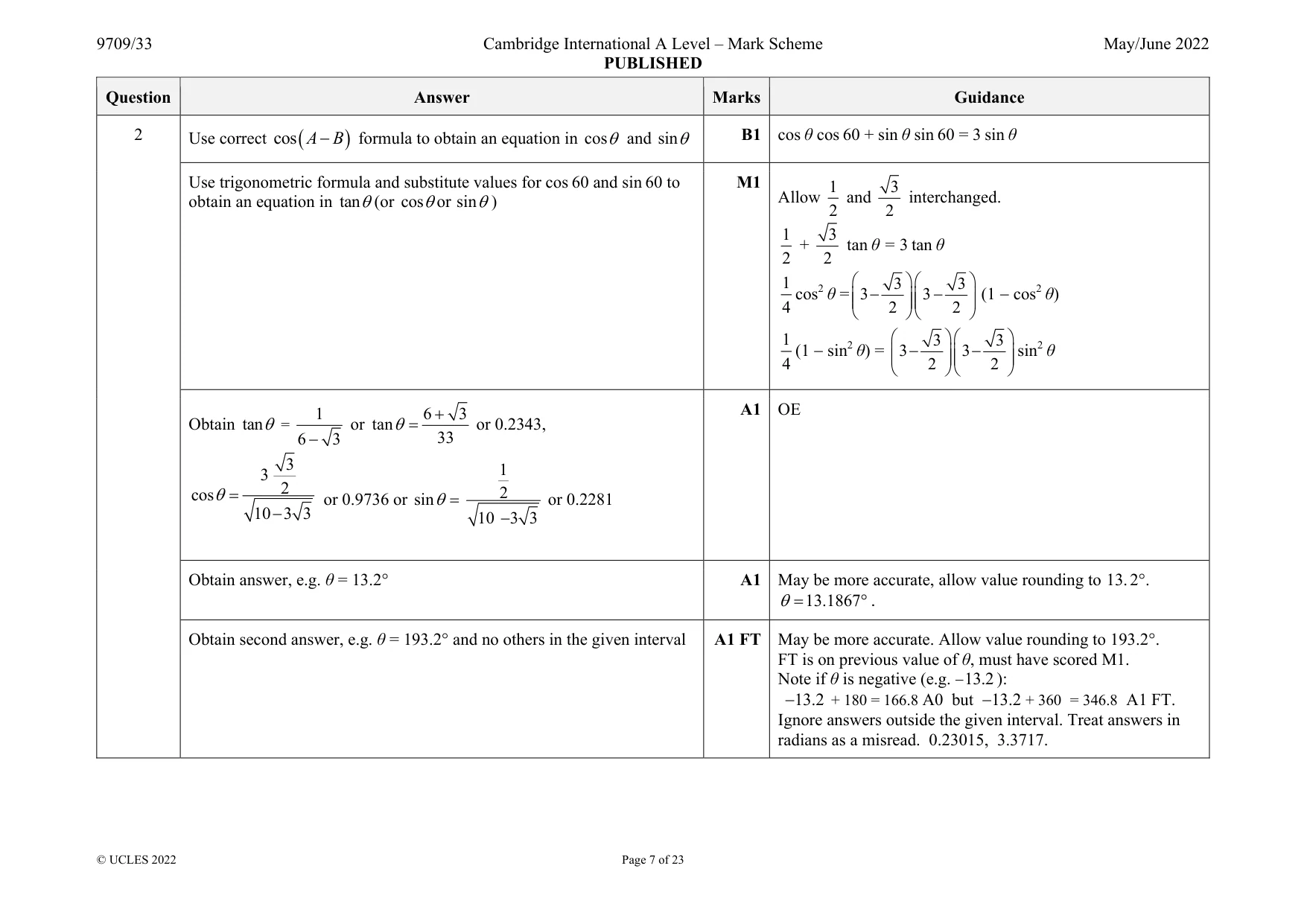 Mark scheme, page 7 of 23