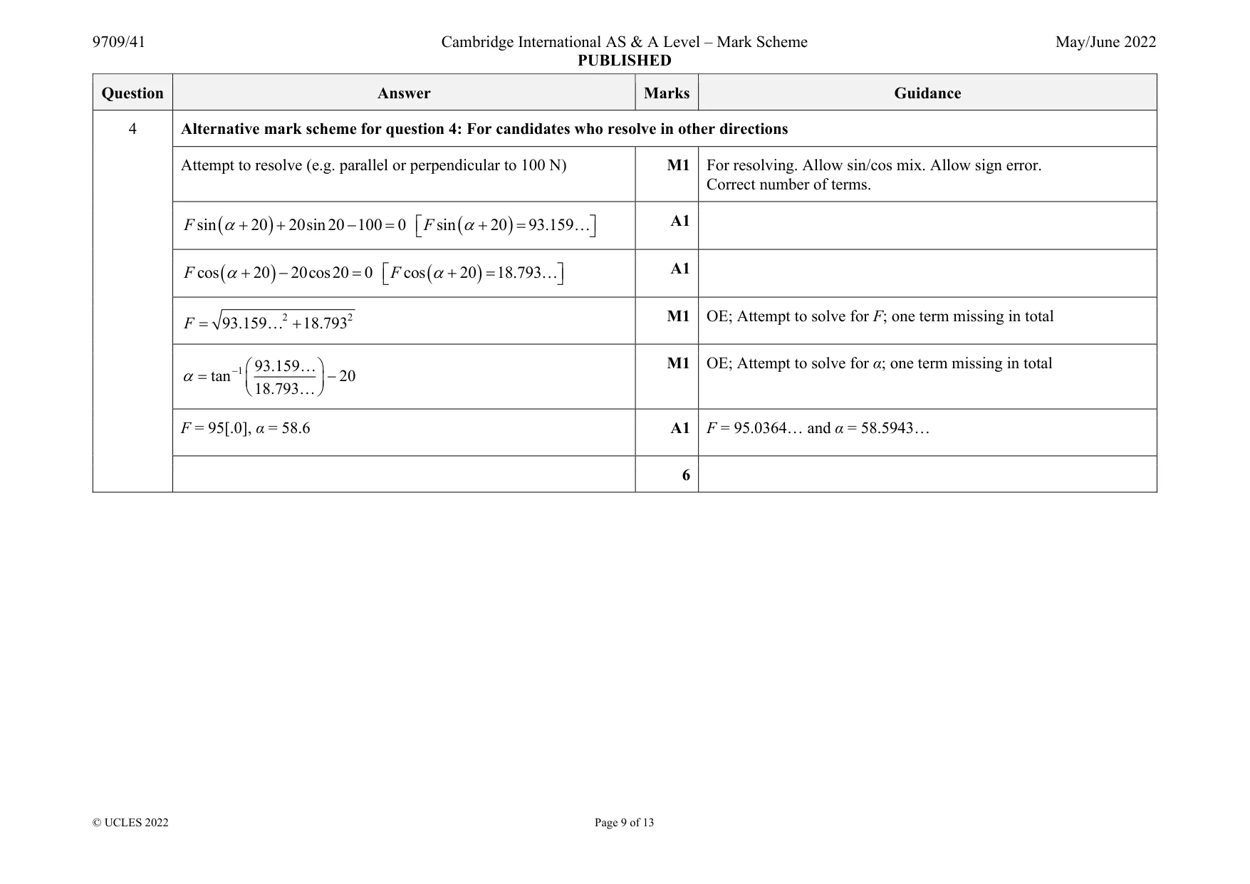 Mark scheme, page 9 of 13