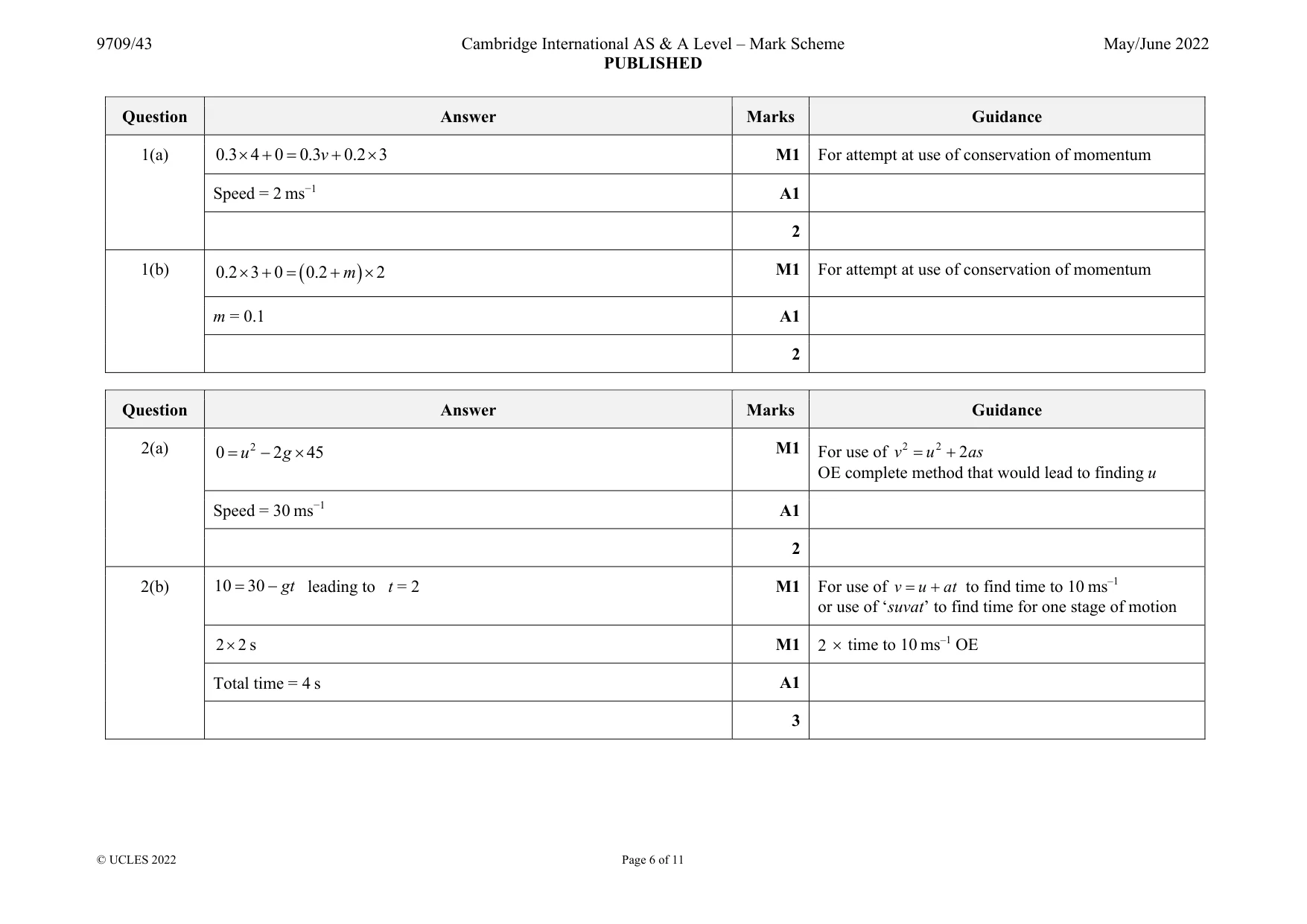 Mark scheme, page 6 of 11