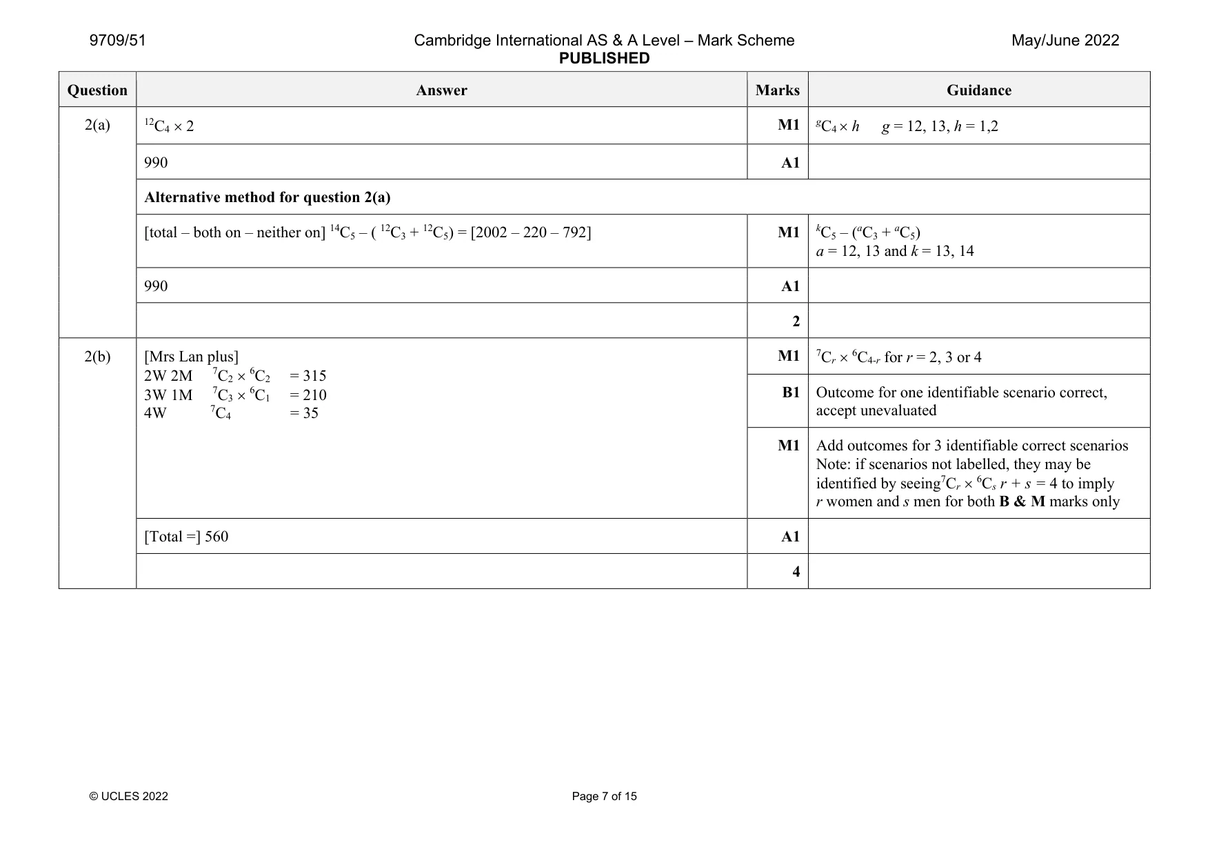Mark scheme, page 7 of 15